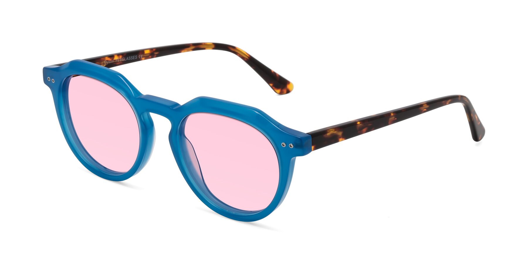 Angle of Dyson in Sky Blue-Tortoise with Light Pink Tinted Lenses