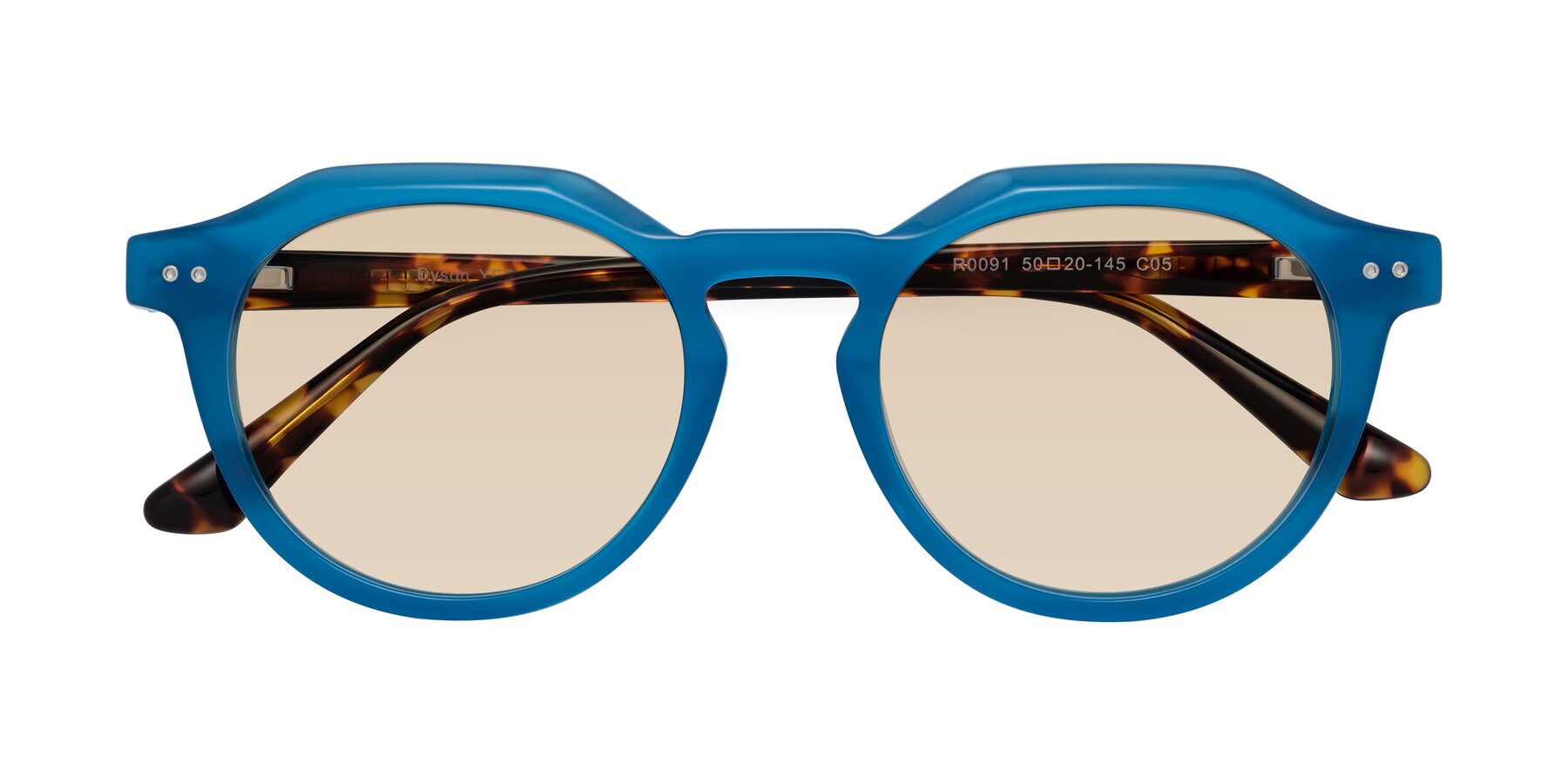 Folded Front of Dyson in Sky Blue-Tortoise with Light Brown Tinted Lenses