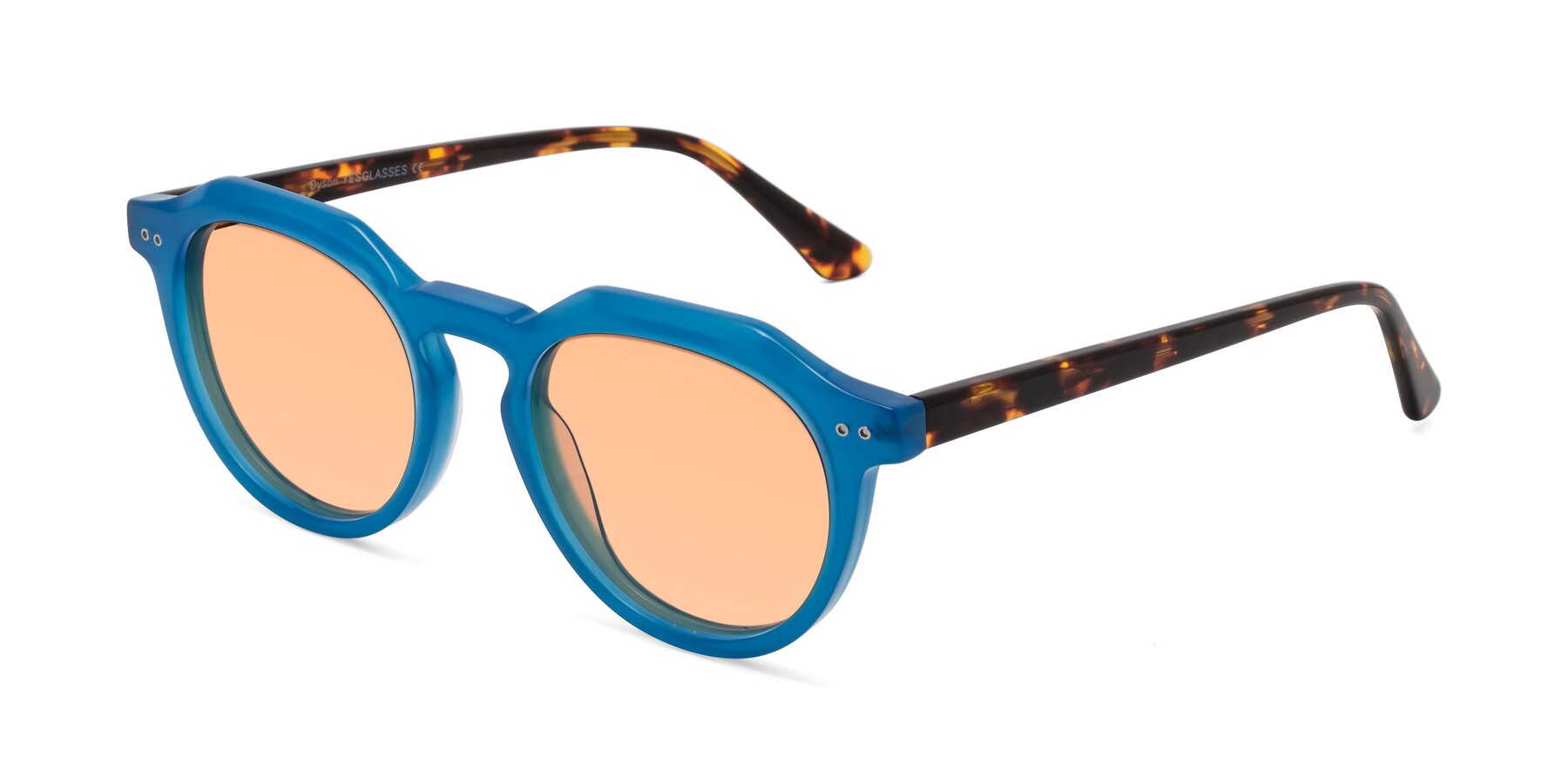 Angle of Dyson in Sky Blue-Tortoise with Light Orange Tinted Lenses