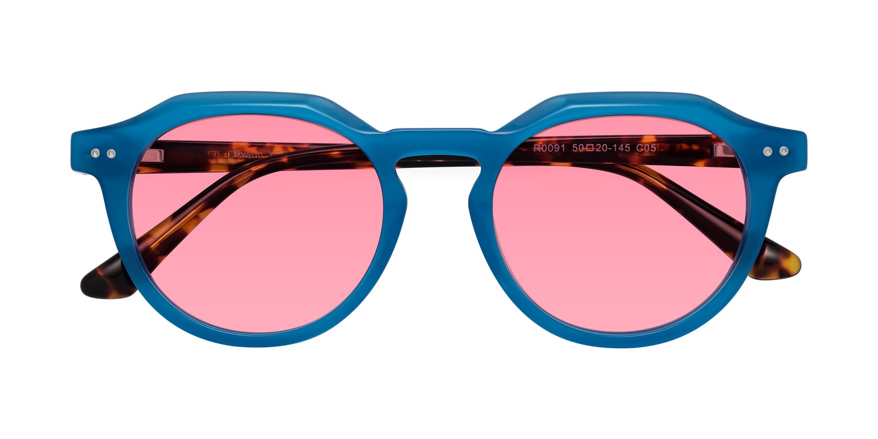 Folded Front of Dyson in Sky Blue-Tortoise with Pink Tinted Lenses