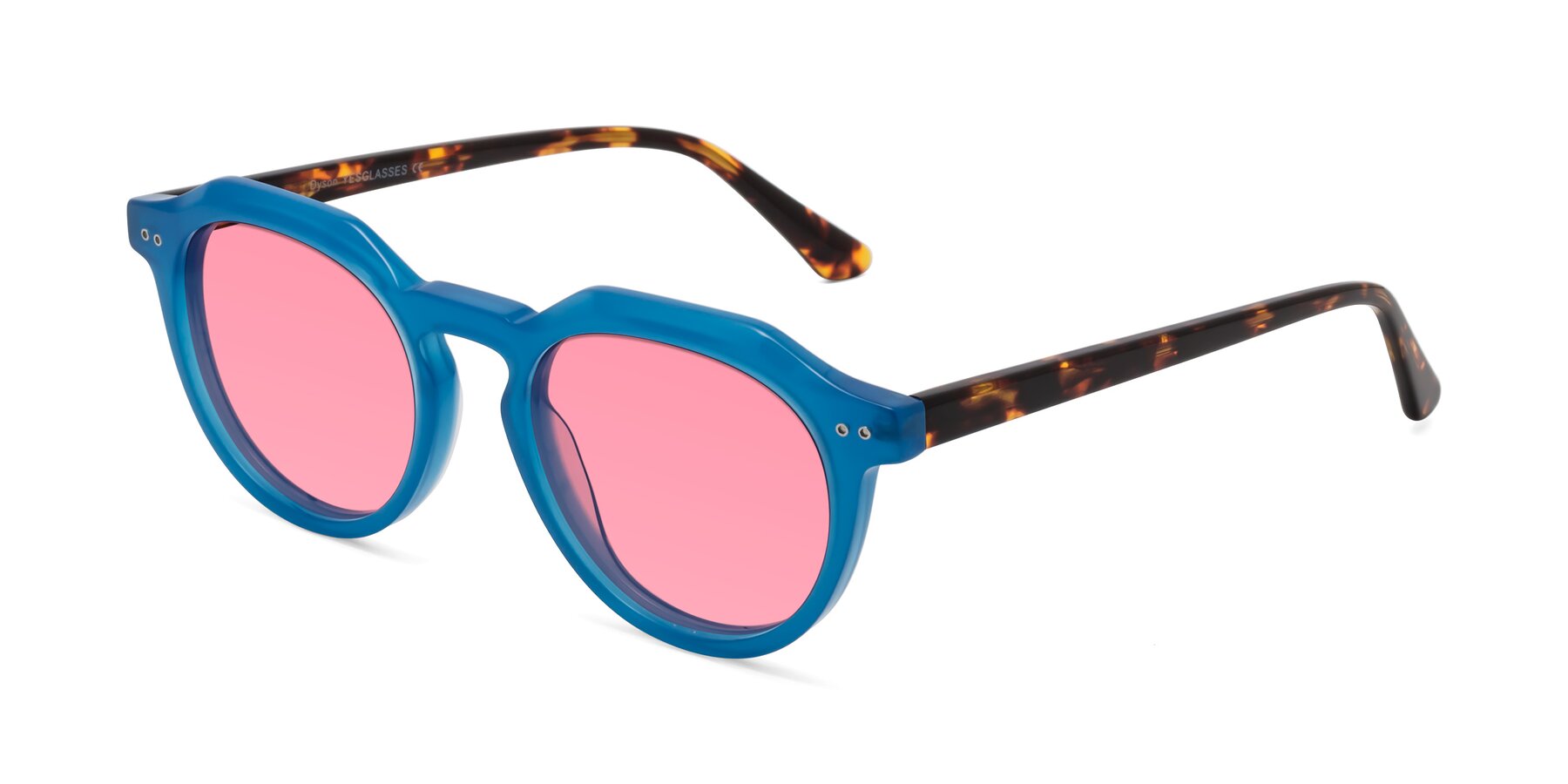 Angle of Dyson in Sky Blue-Tortoise with Pink Tinted Lenses