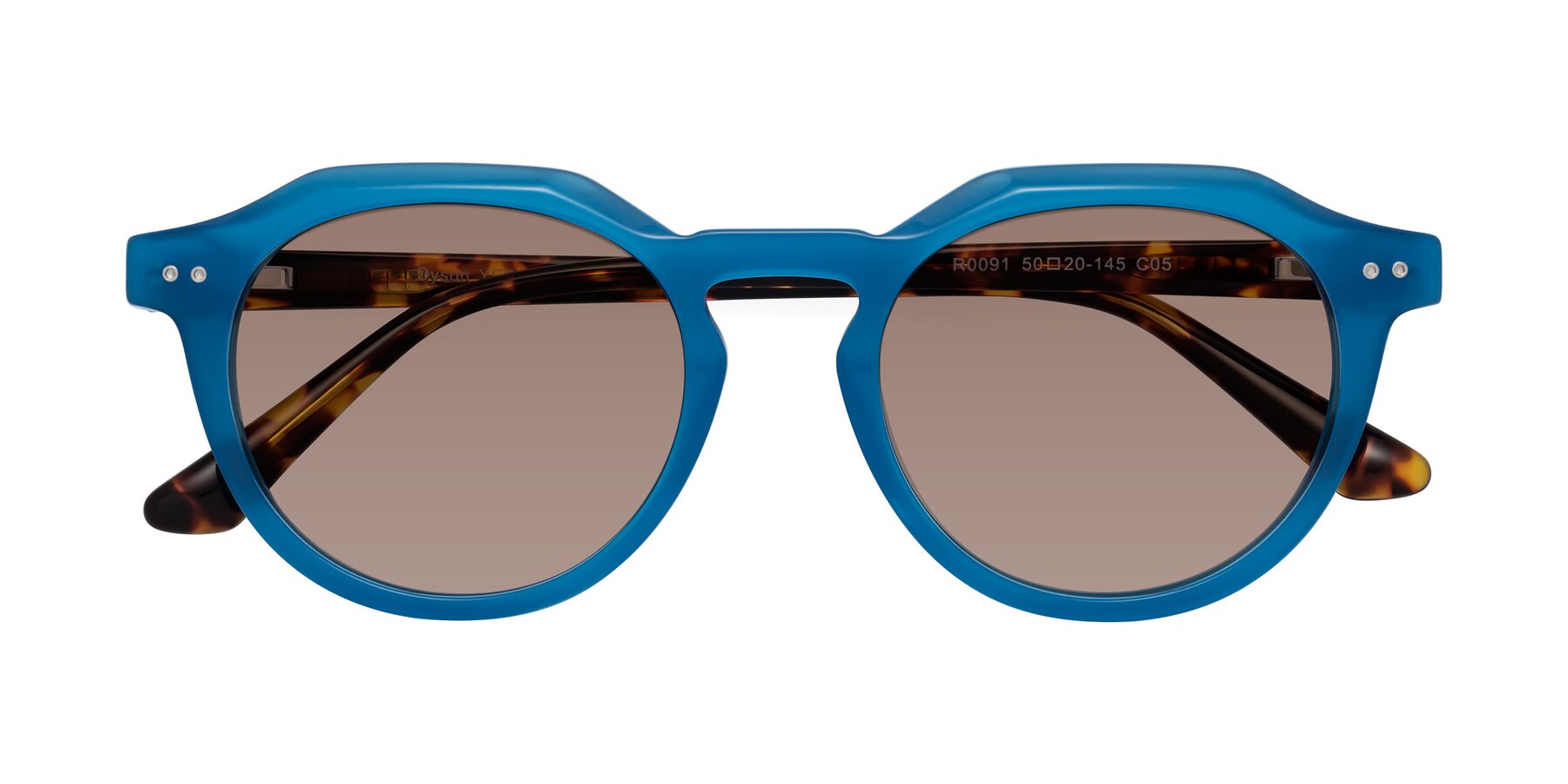 Folded Front of Dyson in Sky Blue-Tortoise with Medium Brown Tinted Lenses