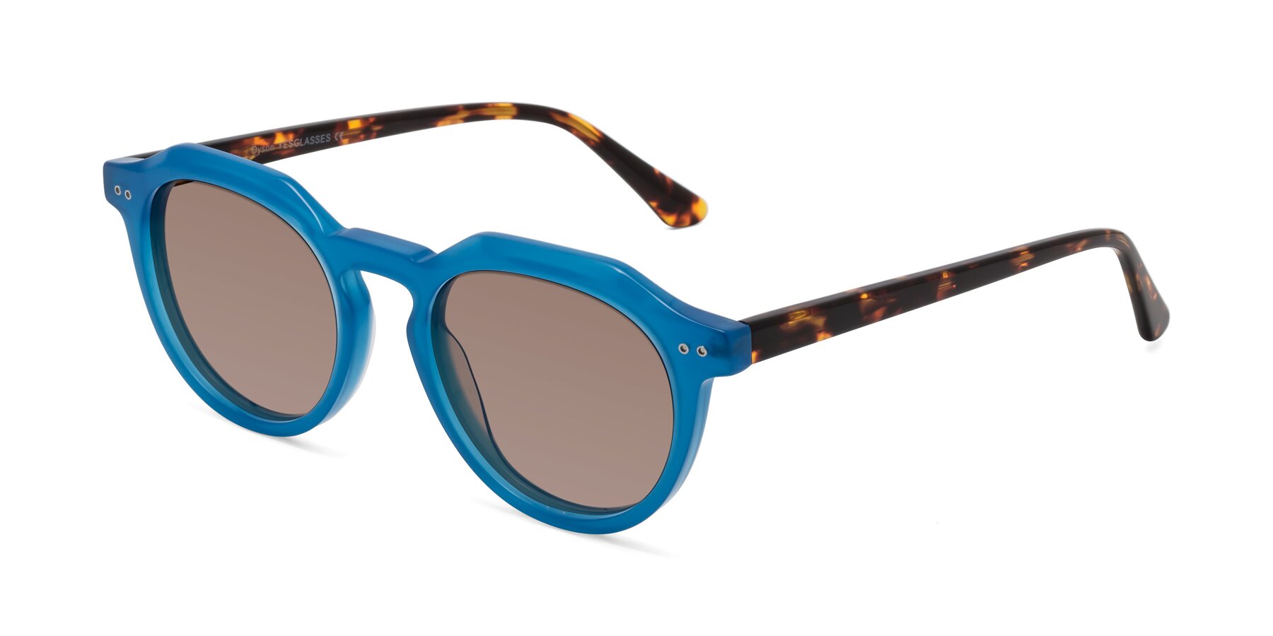 Angle of Dyson in Sky Blue-Tortoise with Medium Brown Tinted Lenses