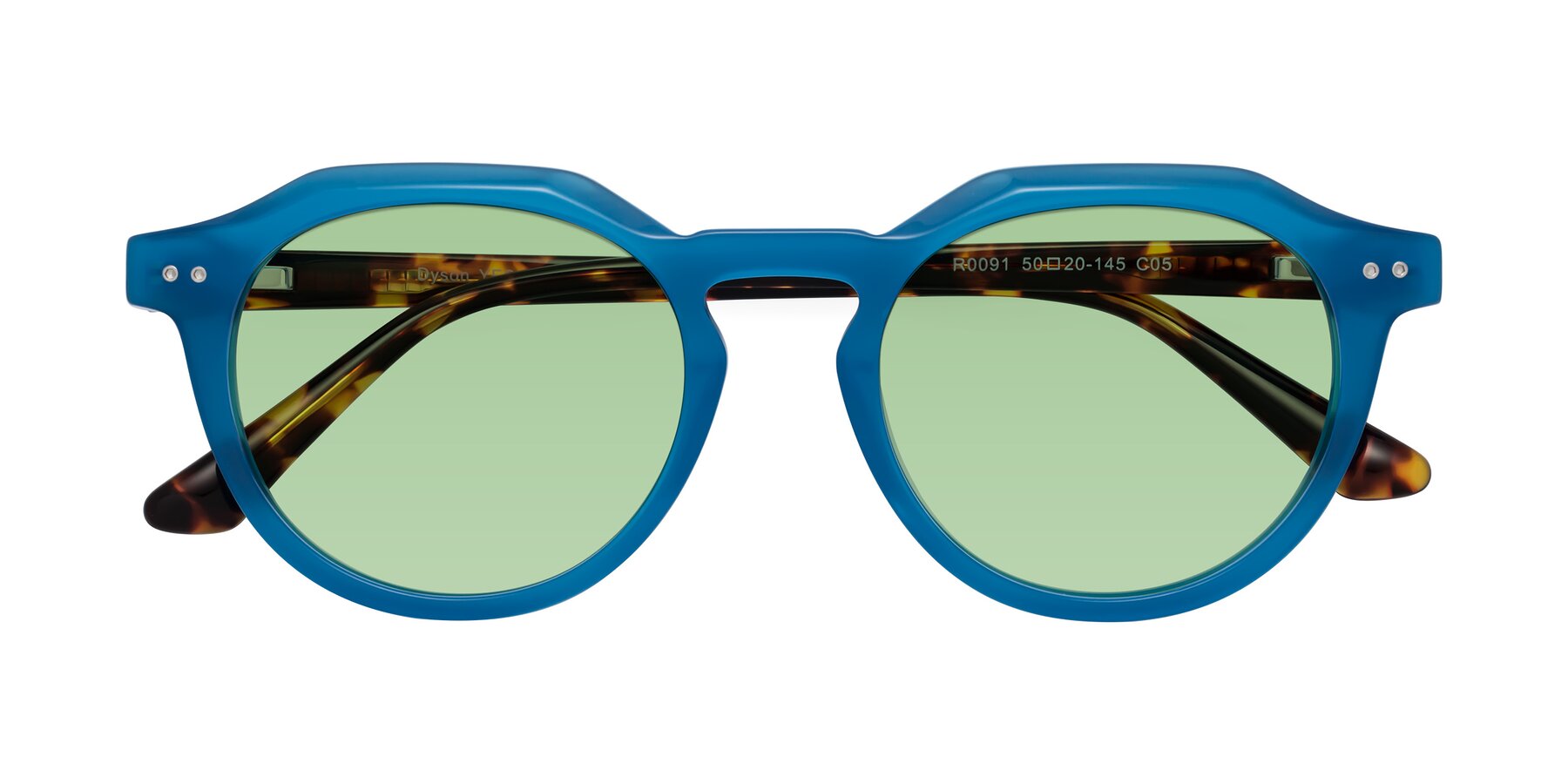 Folded Front of Dyson in Sky Blue-Tortoise with Medium Green Tinted Lenses