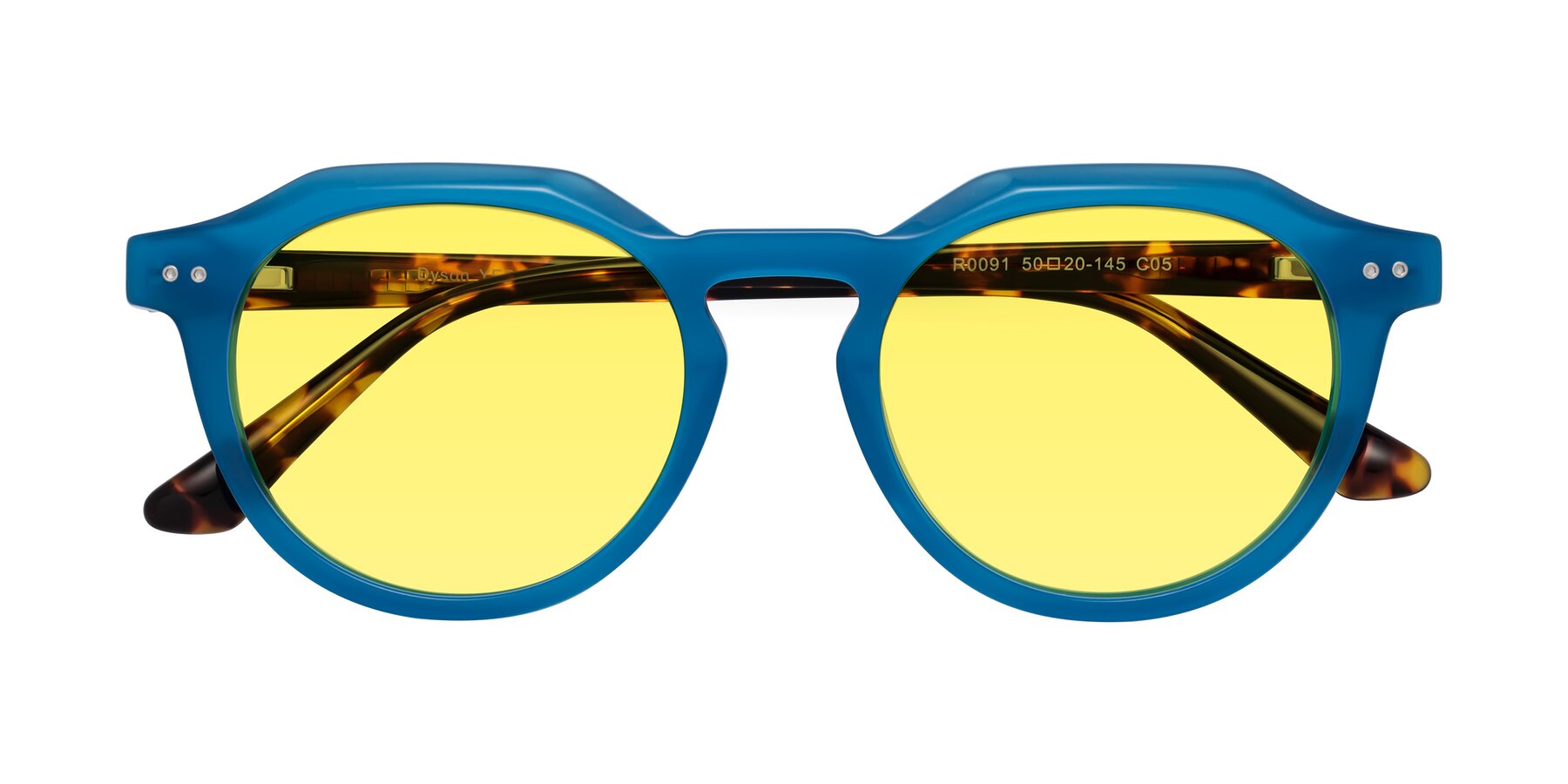 Folded Front of Dyson in Sky Blue-Tortoise with Medium Yellow Tinted Lenses