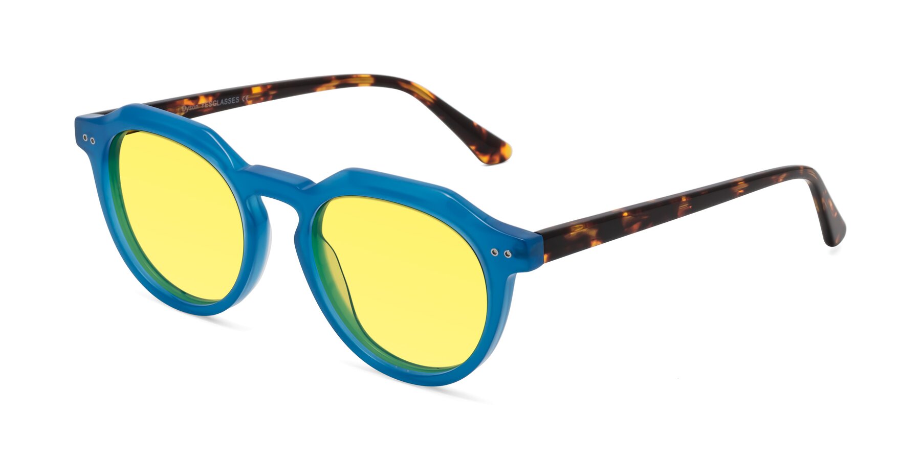 Angle of Dyson in Sky Blue-Tortoise with Medium Yellow Tinted Lenses