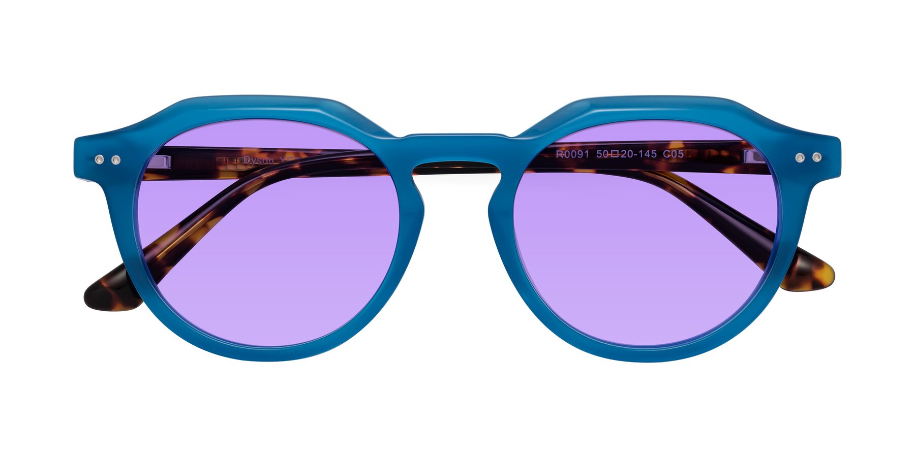 Folded Front of Dyson in Sky Blue-Tortoise with Medium Purple Tinted Lenses