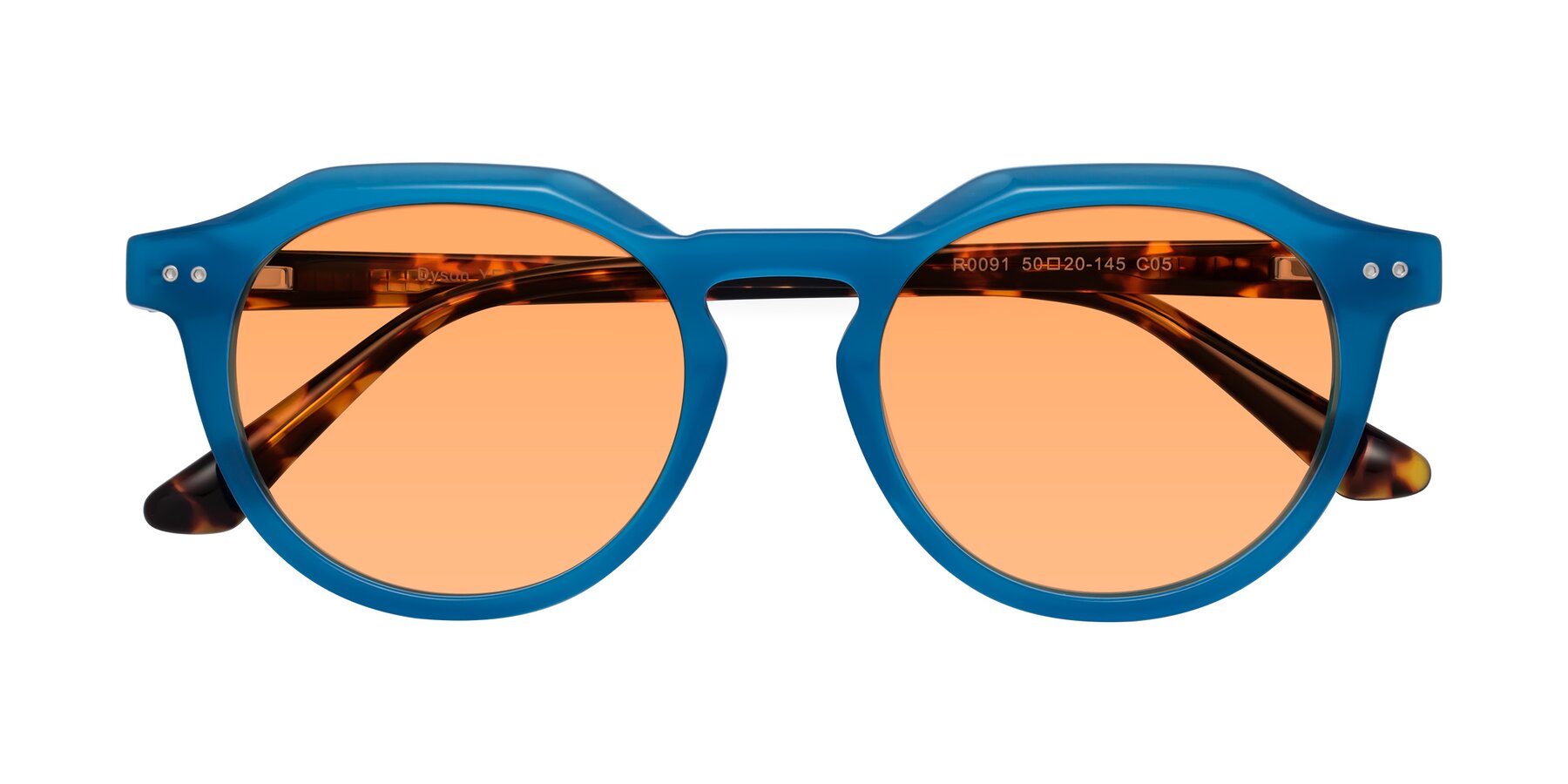 Folded Front of Dyson in Sky Blue-Tortoise with Medium Orange Tinted Lenses