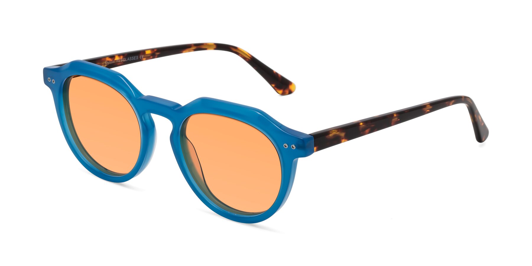 Angle of Dyson in Sky Blue-Tortoise with Medium Orange Tinted Lenses