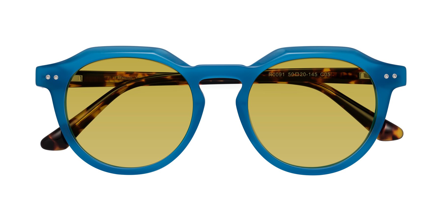 Folded Front of Dyson in Sky Blue-Tortoise with Champagne Tinted Lenses