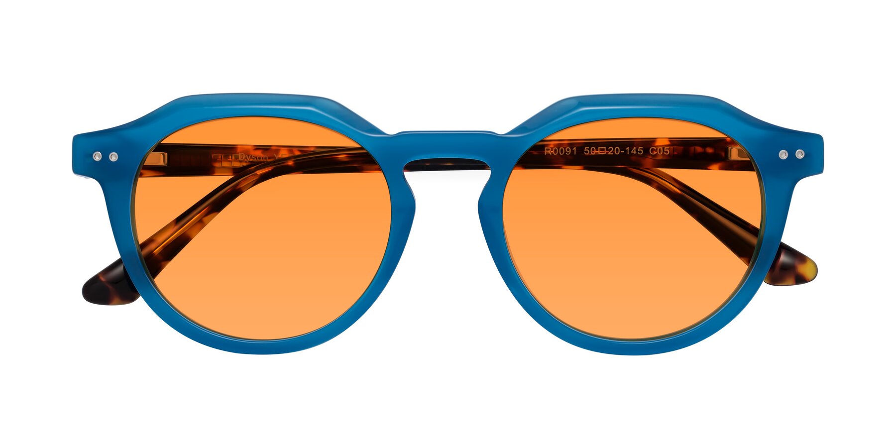 Folded Front of Dyson in Sky Blue-Tortoise with Orange Tinted Lenses