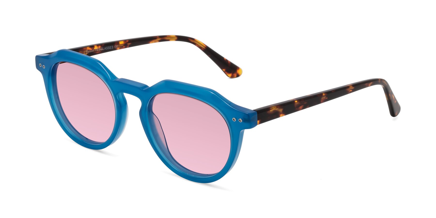 Angle of Dyson in Sky Blue-Tortoise with Light Wine Tinted Lenses