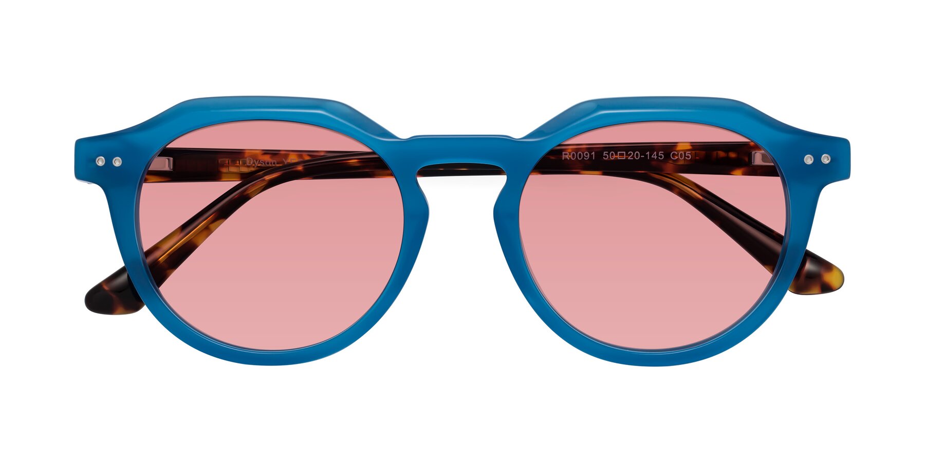 Folded Front of Dyson in Sky Blue-Tortoise with Medium Garnet Tinted Lenses