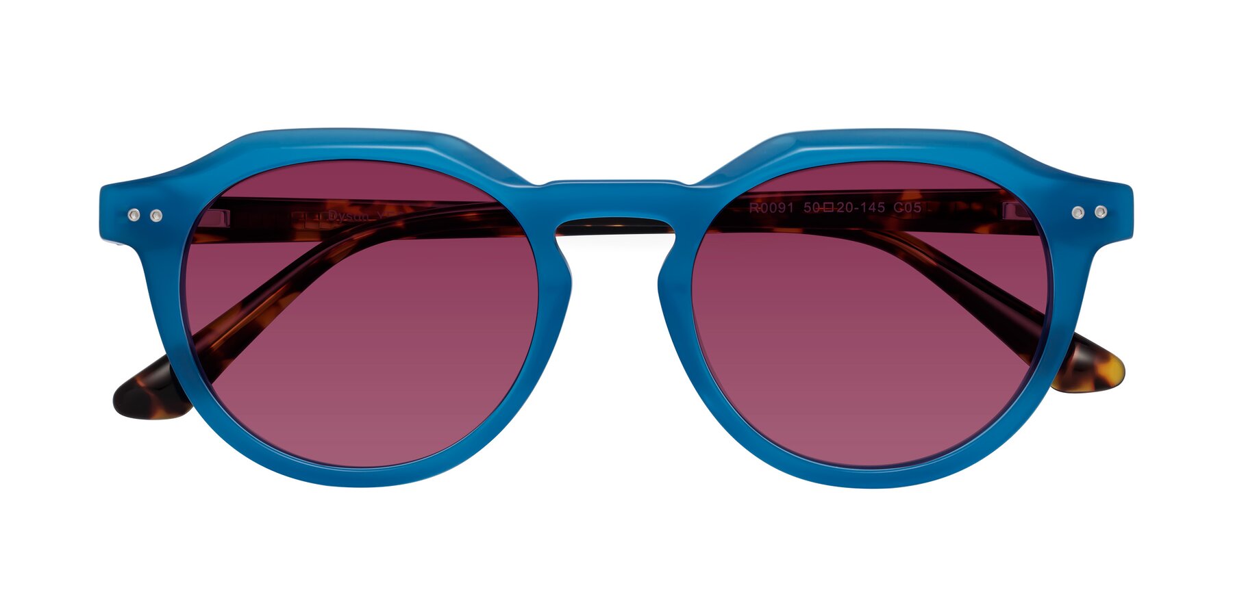 Folded Front of Dyson in Sky Blue-Tortoise with Wine Tinted Lenses