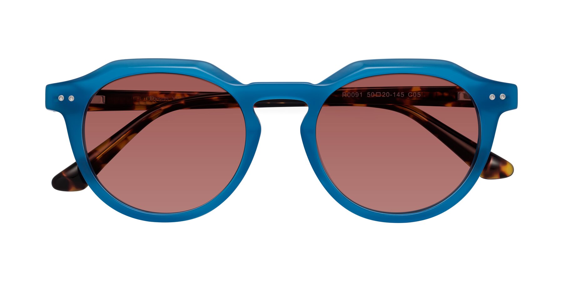 Folded Front of Dyson in Sky Blue-Tortoise with Garnet Tinted Lenses