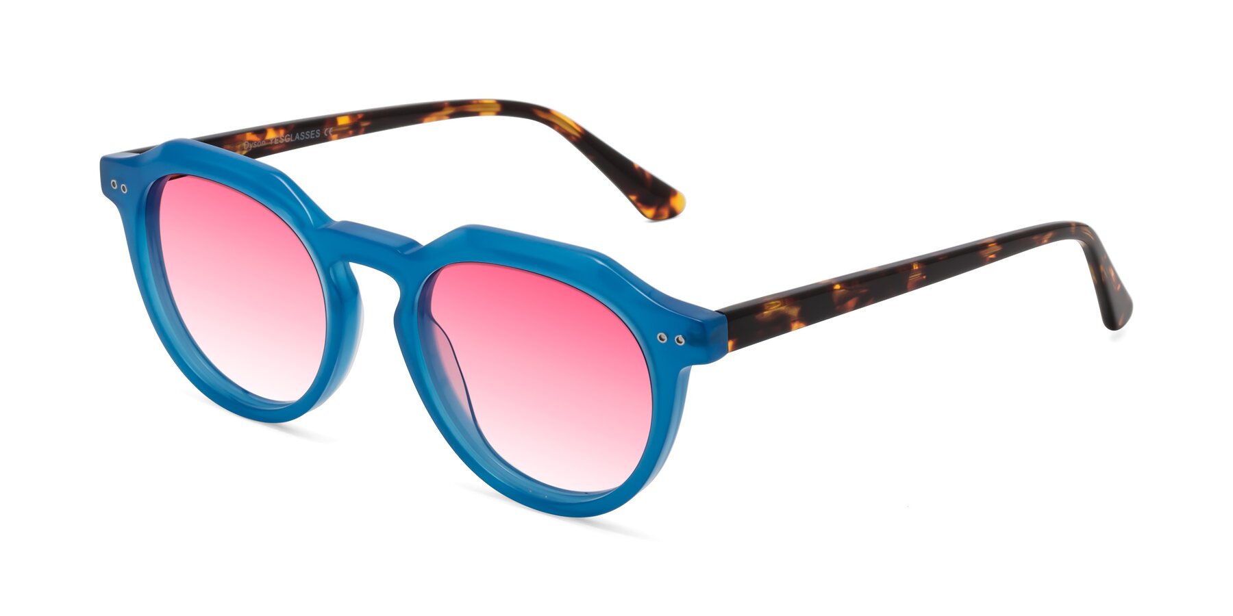 Angle of Dyson in Sky Blue-Tortoise with Pink Gradient Lenses