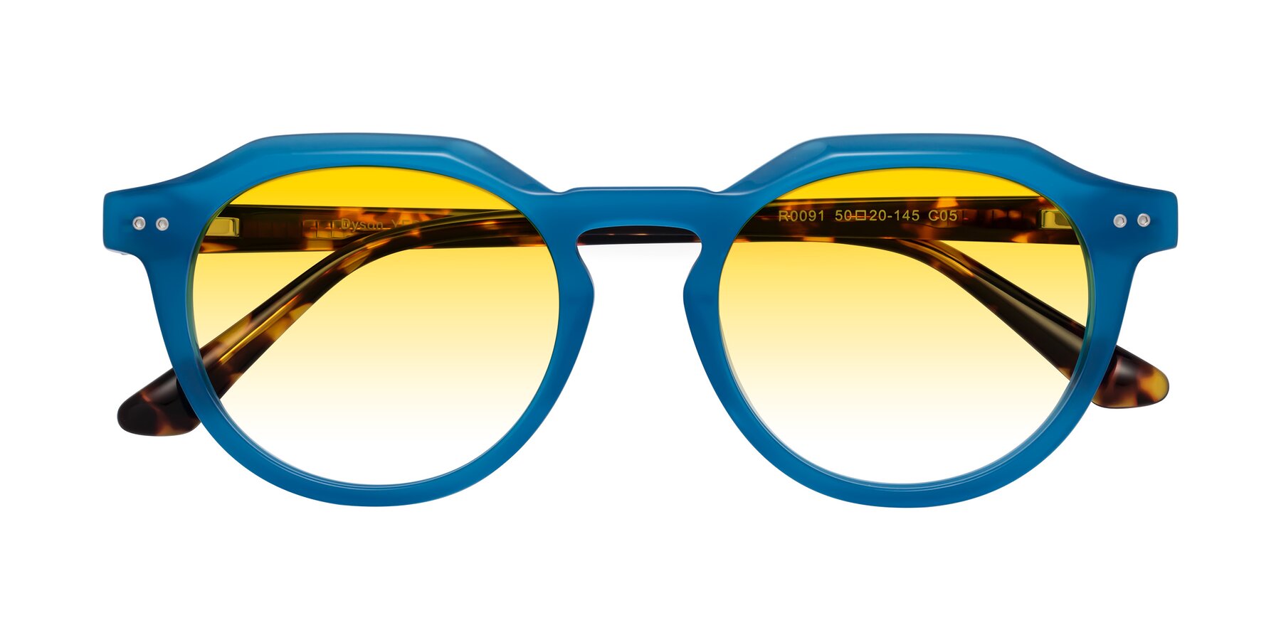 Folded Front of Dyson in Sky Blue-Tortoise with Yellow Gradient Lenses