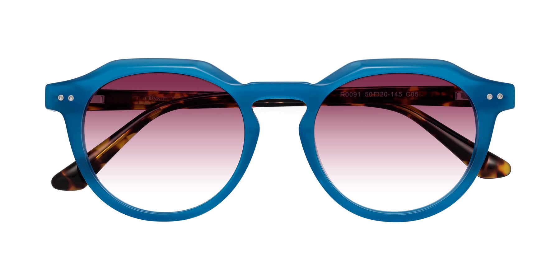 Folded Front of Dyson in Sky Blue-Tortoise with Wine Gradient Lenses