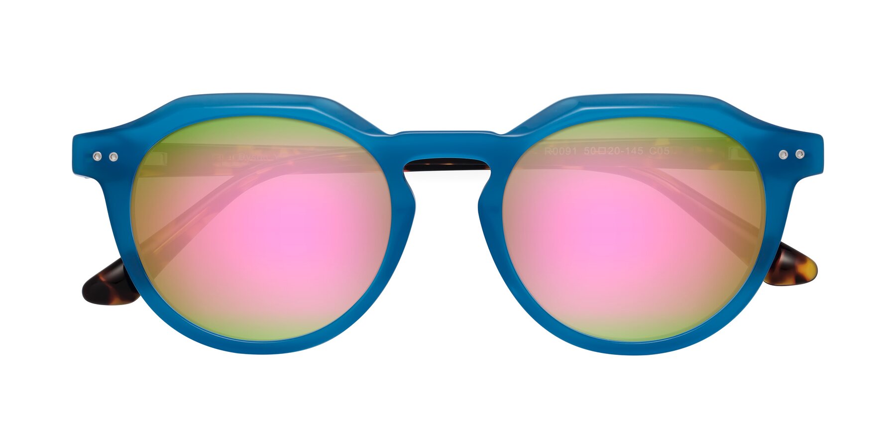 Folded Front of Dyson in Sky Blue-Tortoise with Pink Mirrored Lenses