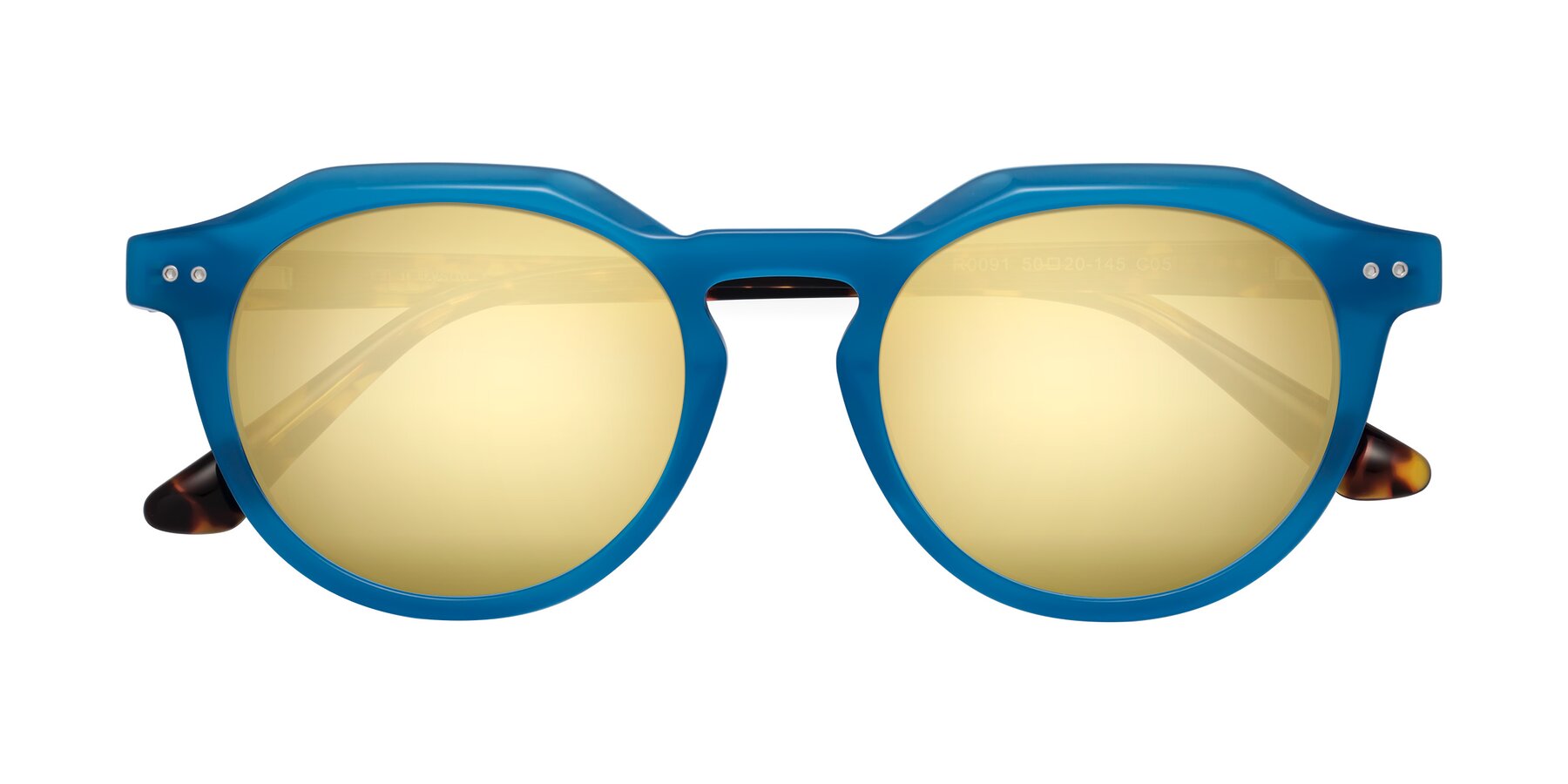 Folded Front of Dyson in Sky Blue-Tortoise with Gold Mirrored Lenses