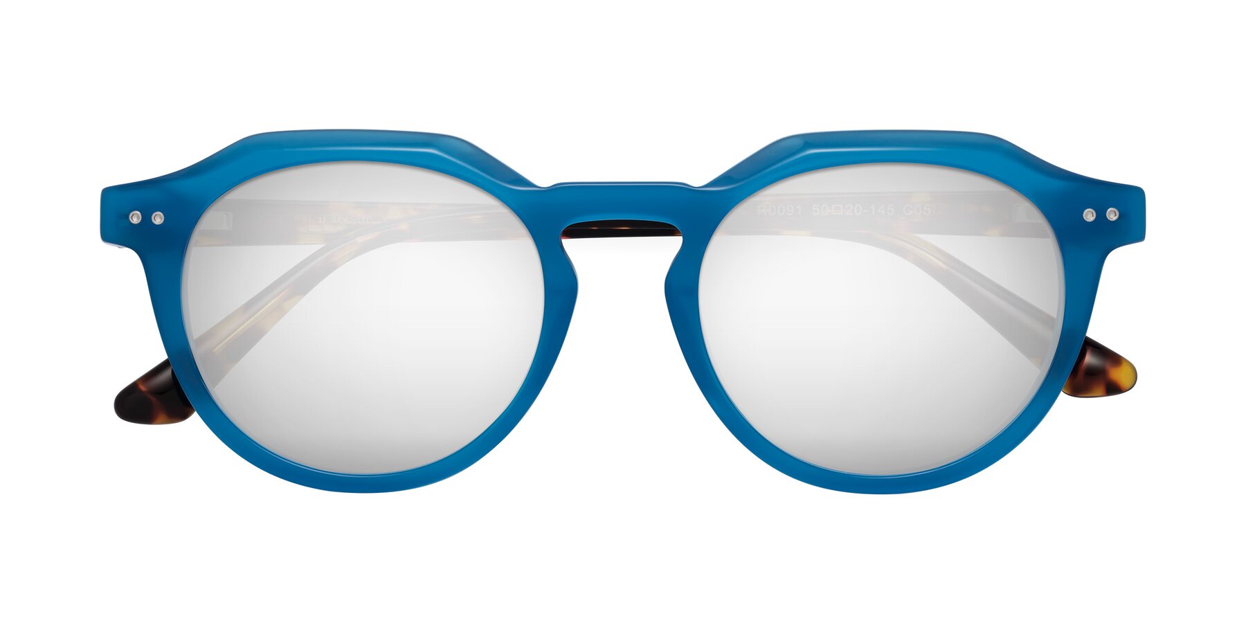 Folded Front of Dyson in Sky Blue-Tortoise with Silver Mirrored Lenses