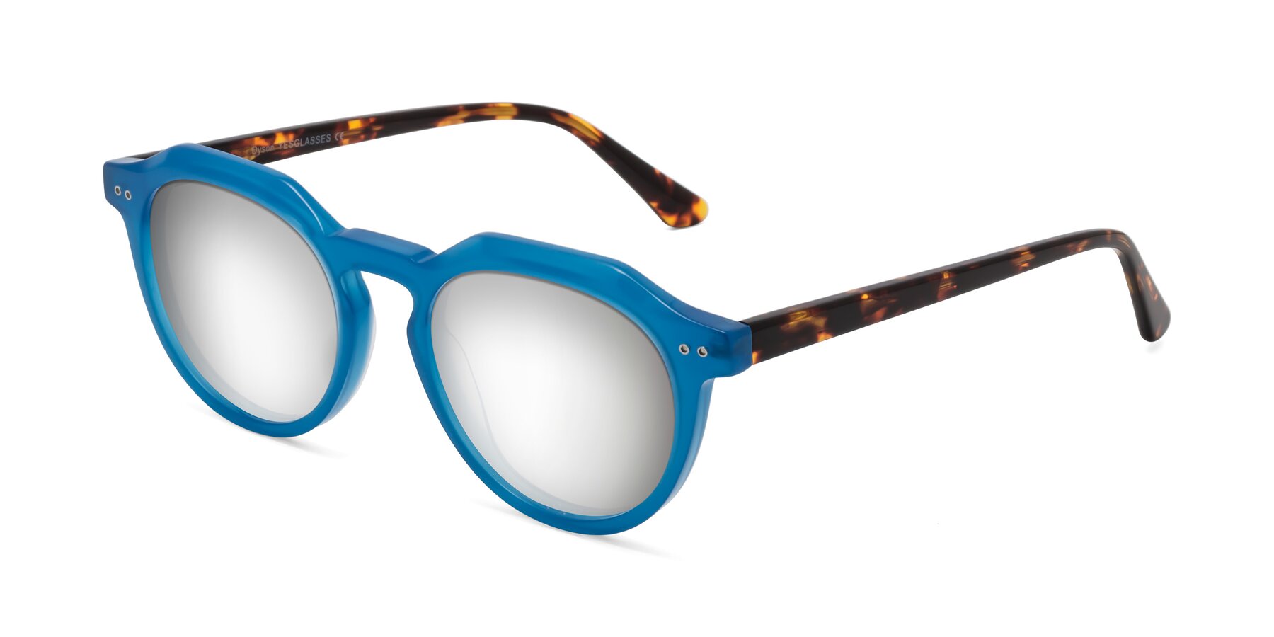 Angle of Dyson in Sky Blue-Tortoise with Silver Mirrored Lenses