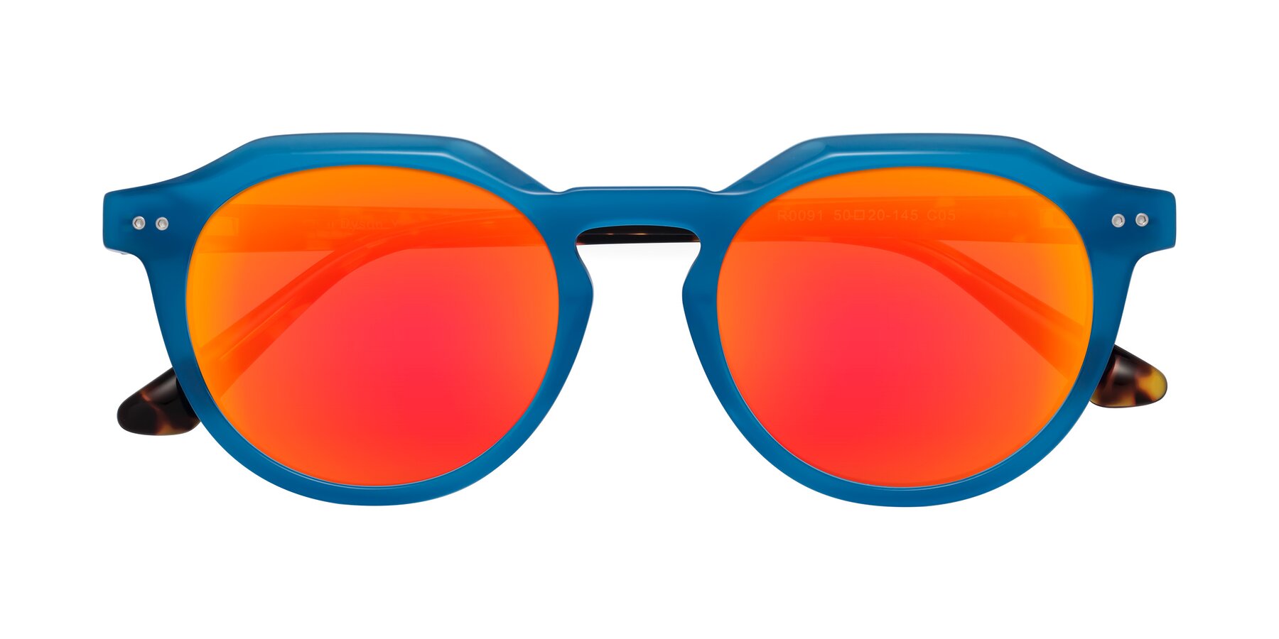 Folded Front of Dyson in Sky Blue-Tortoise with Red Gold Mirrored Lenses