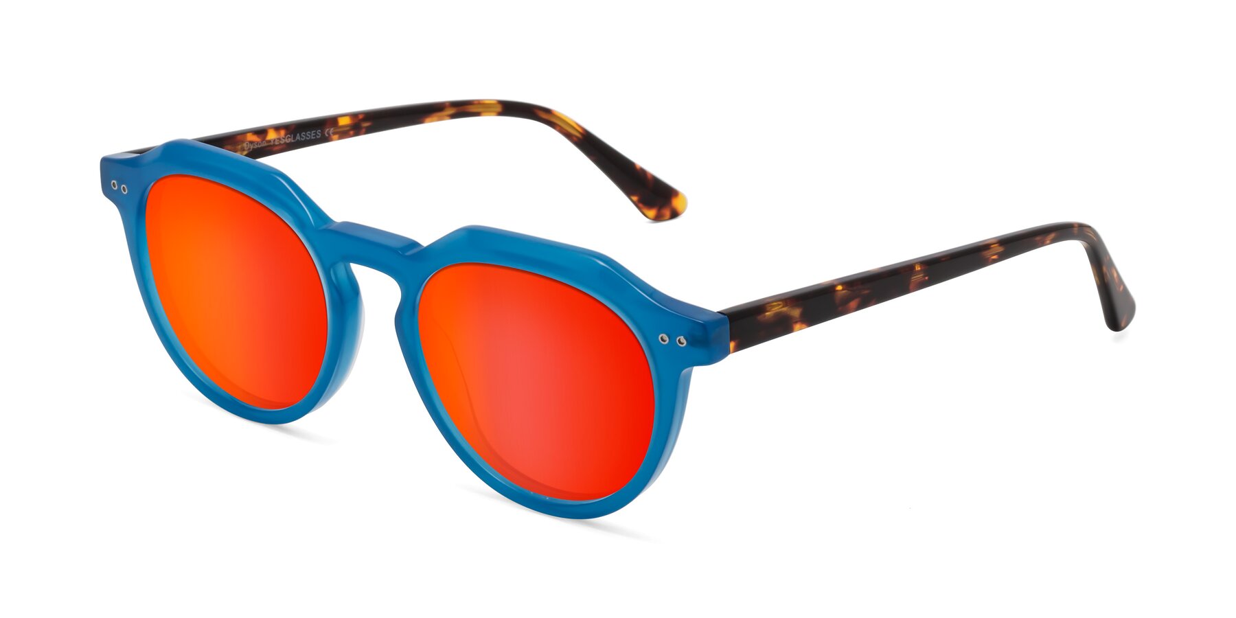 Angle of Dyson in Sky Blue-Tortoise with Red Gold Mirrored Lenses