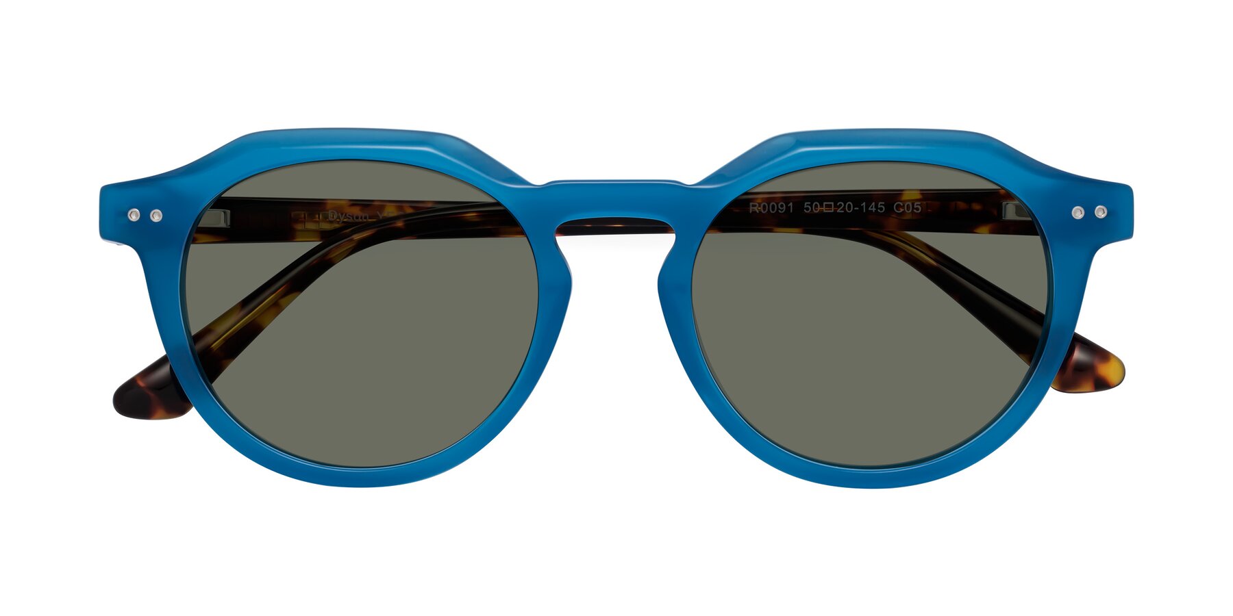 Folded Front of Dyson in Sky Blue-Tortoise with Gray Polarized Lenses