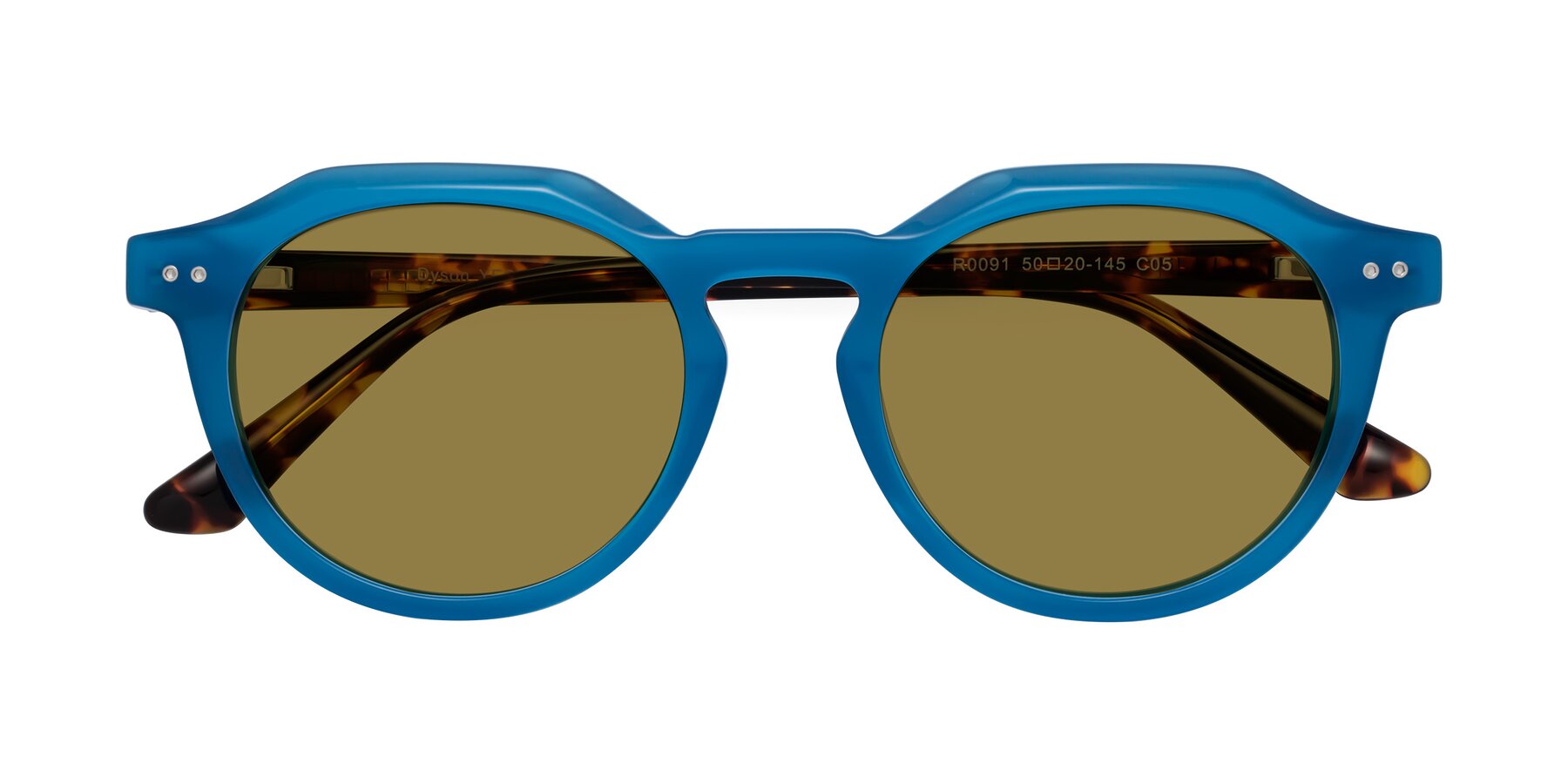 Folded Front of Dyson in Sky Blue-Tortoise with Brown Polarized Lenses