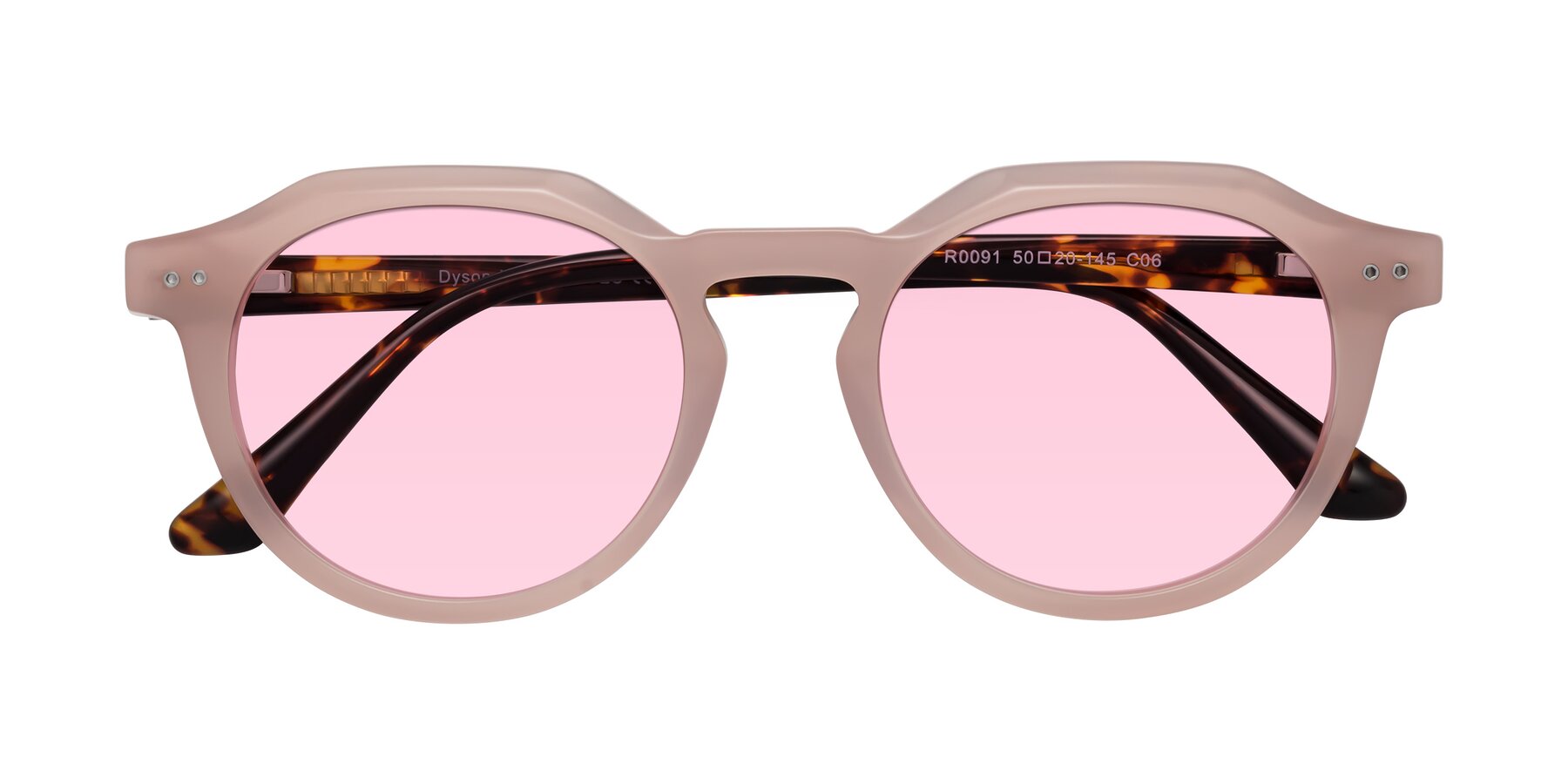 Folded Front of Dyson in Peach-Tortoise with Light Pink Tinted Lenses