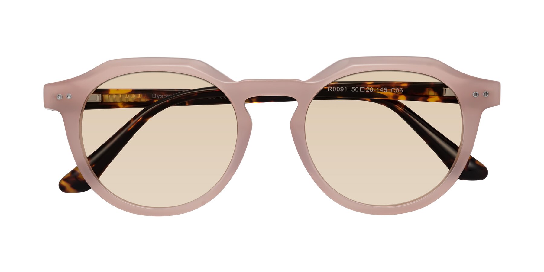 Folded Front of Dyson in Peach-Tortoise with Light Brown Tinted Lenses