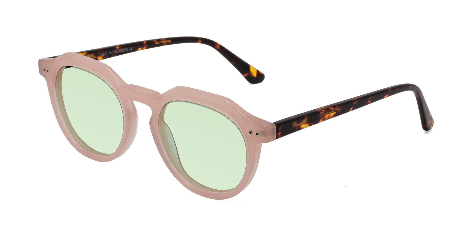 Angle of Dyson in Peach-Tortoise with Light Green Tinted Lenses