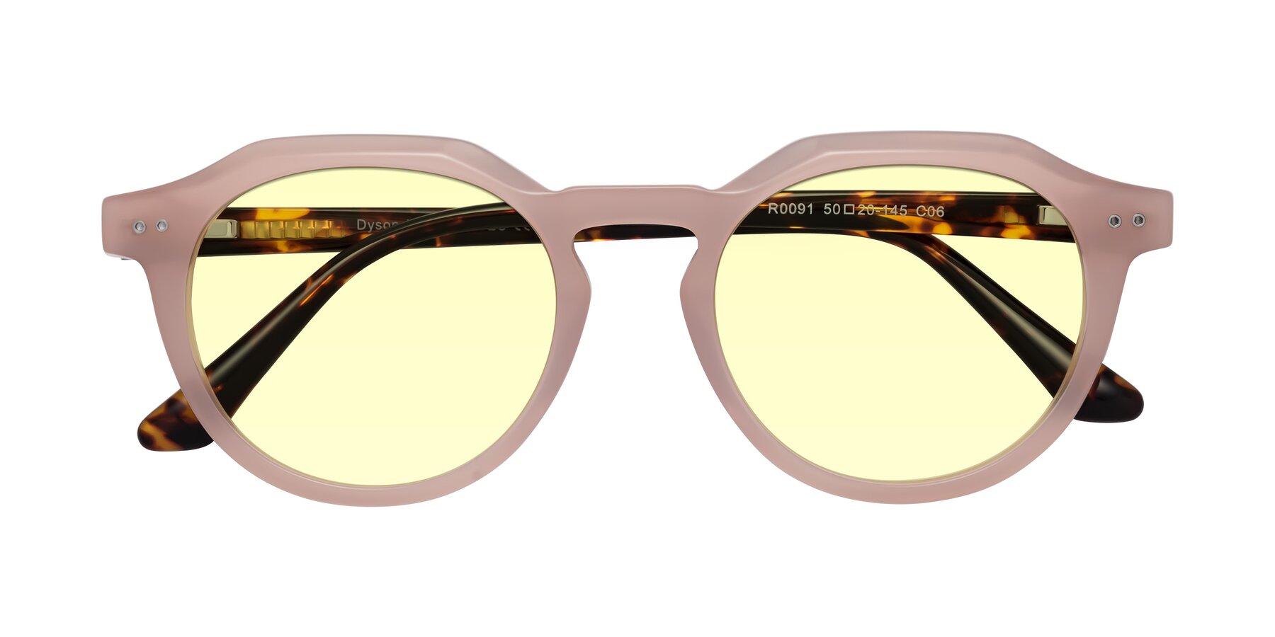 Folded Front of Dyson in Peach-Tortoise with Light Yellow Tinted Lenses