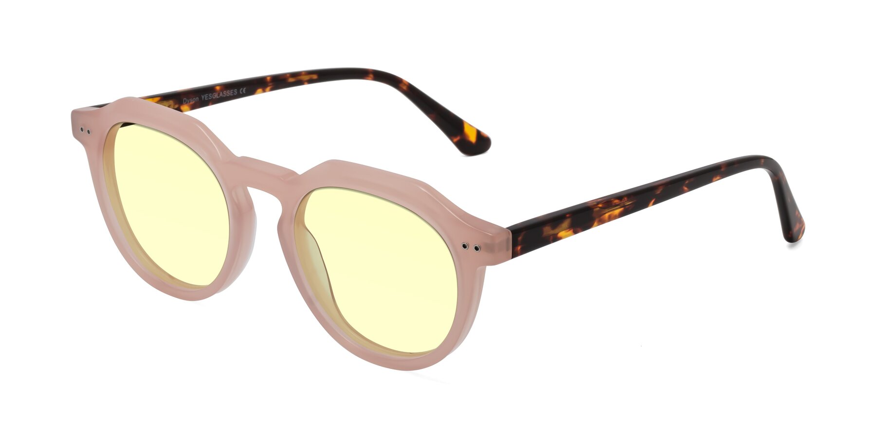 Angle of Dyson in Peach-Tortoise with Light Yellow Tinted Lenses