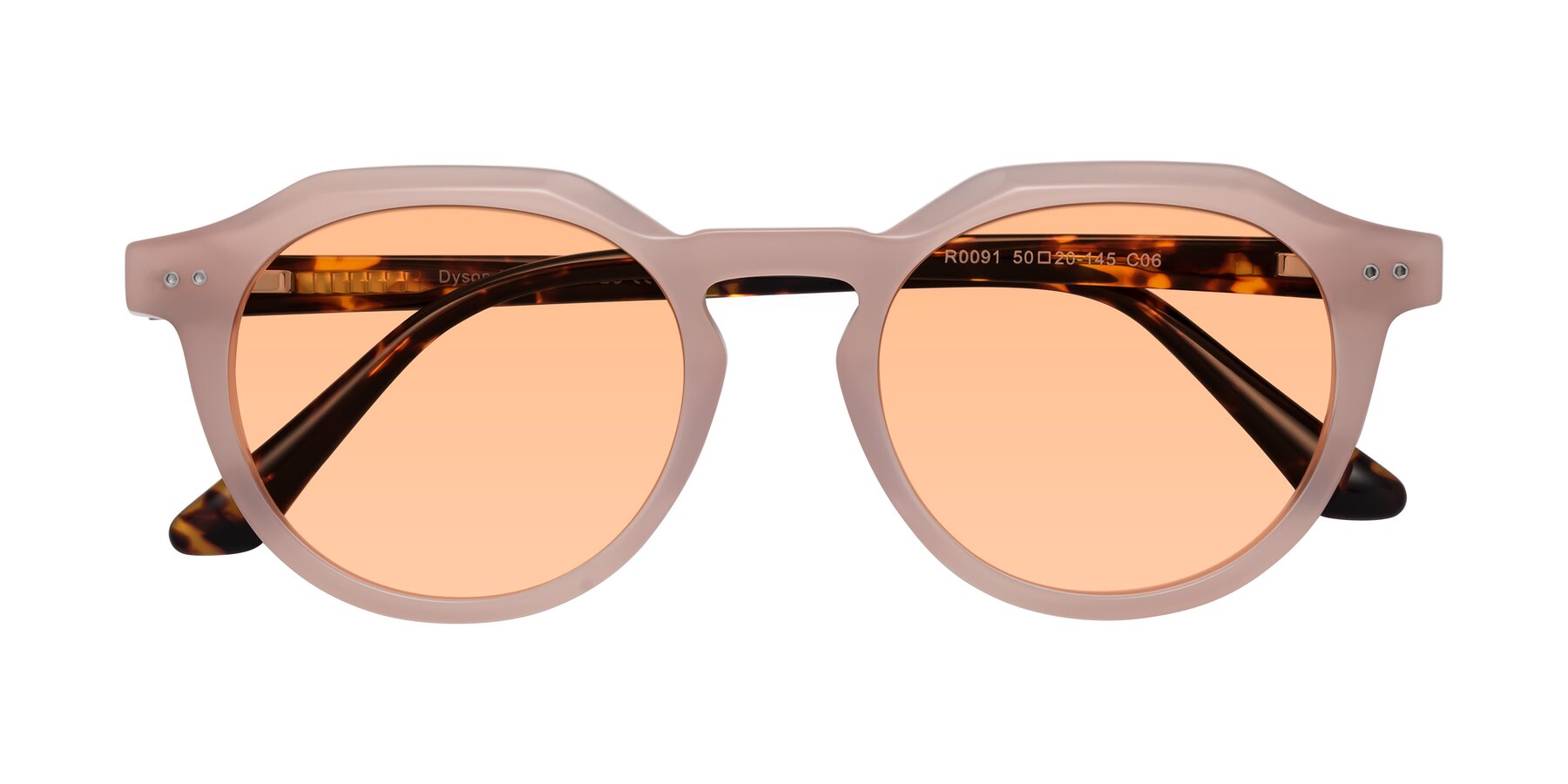 Folded Front of Dyson in Peach-Tortoise with Light Orange Tinted Lenses