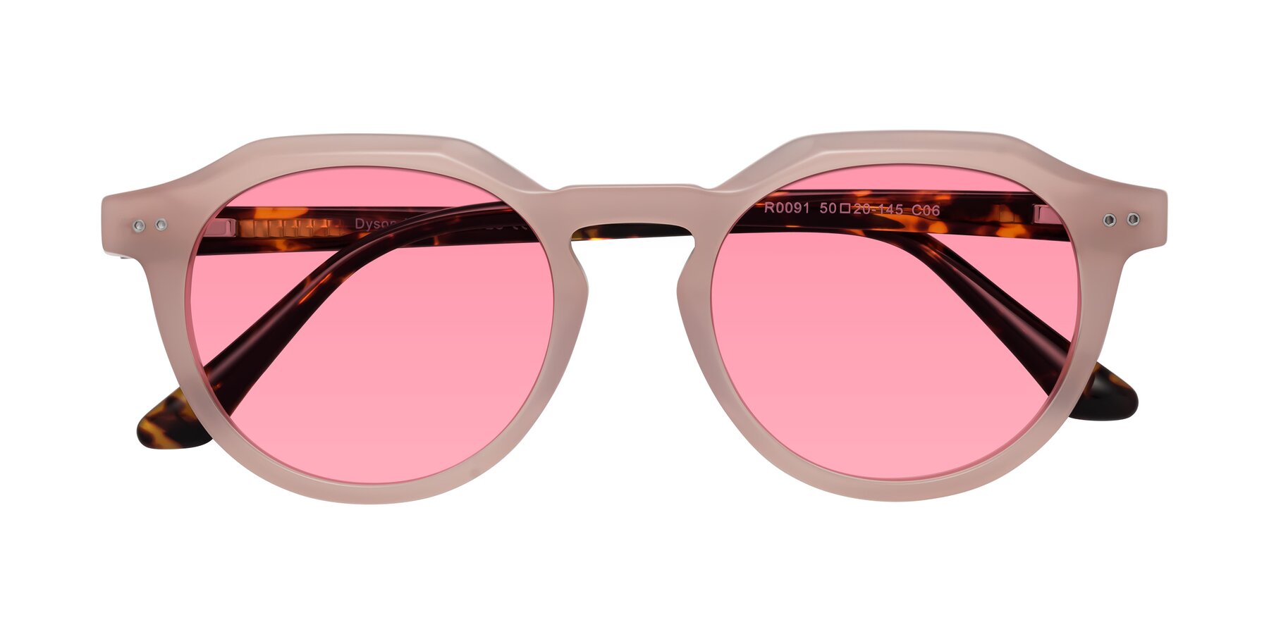 Folded Front of Dyson in Peach-Tortoise with Pink Tinted Lenses