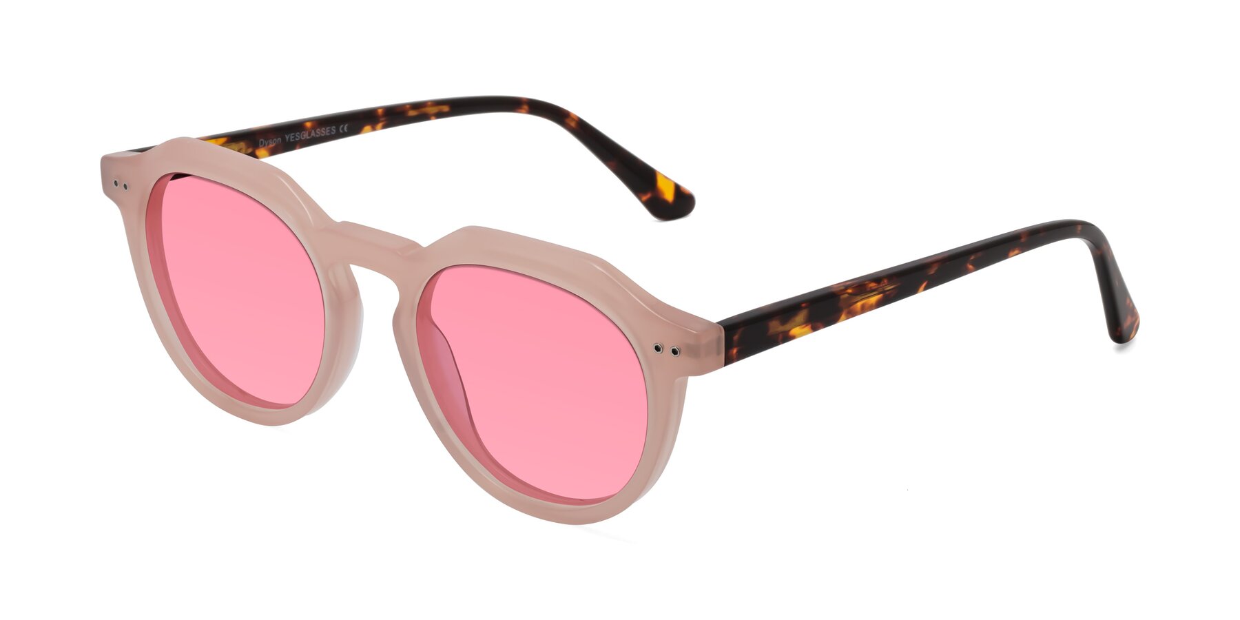 Angle of Dyson in Peach-Tortoise with Pink Tinted Lenses