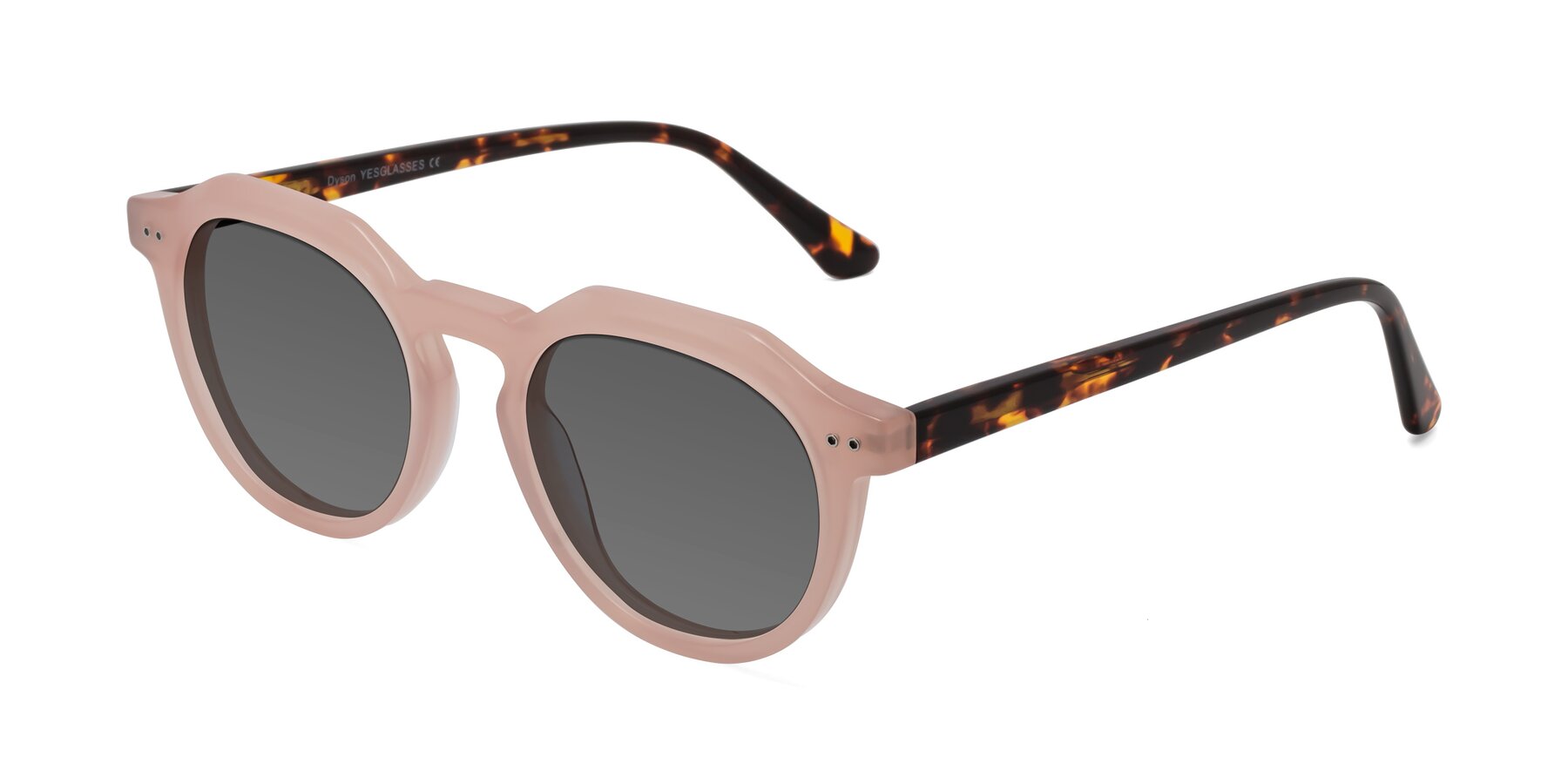 Angle of Dyson in Peach-Tortoise with Medium Gray Tinted Lenses