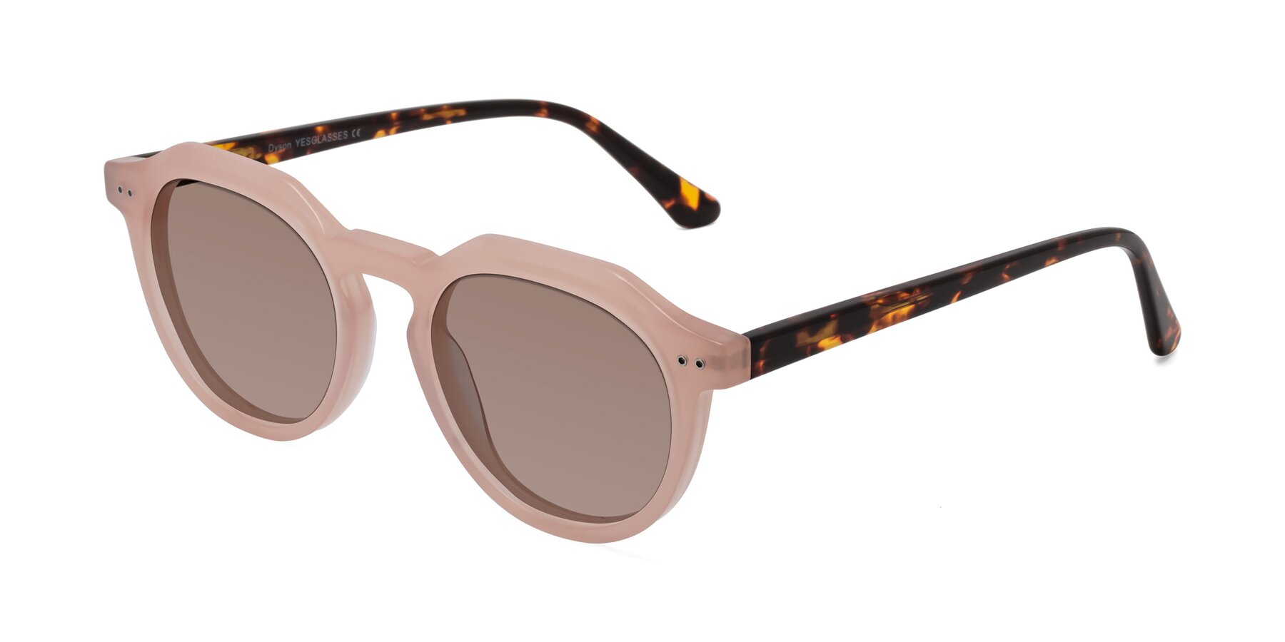 Angle of Dyson in Peach-Tortoise with Medium Brown Tinted Lenses