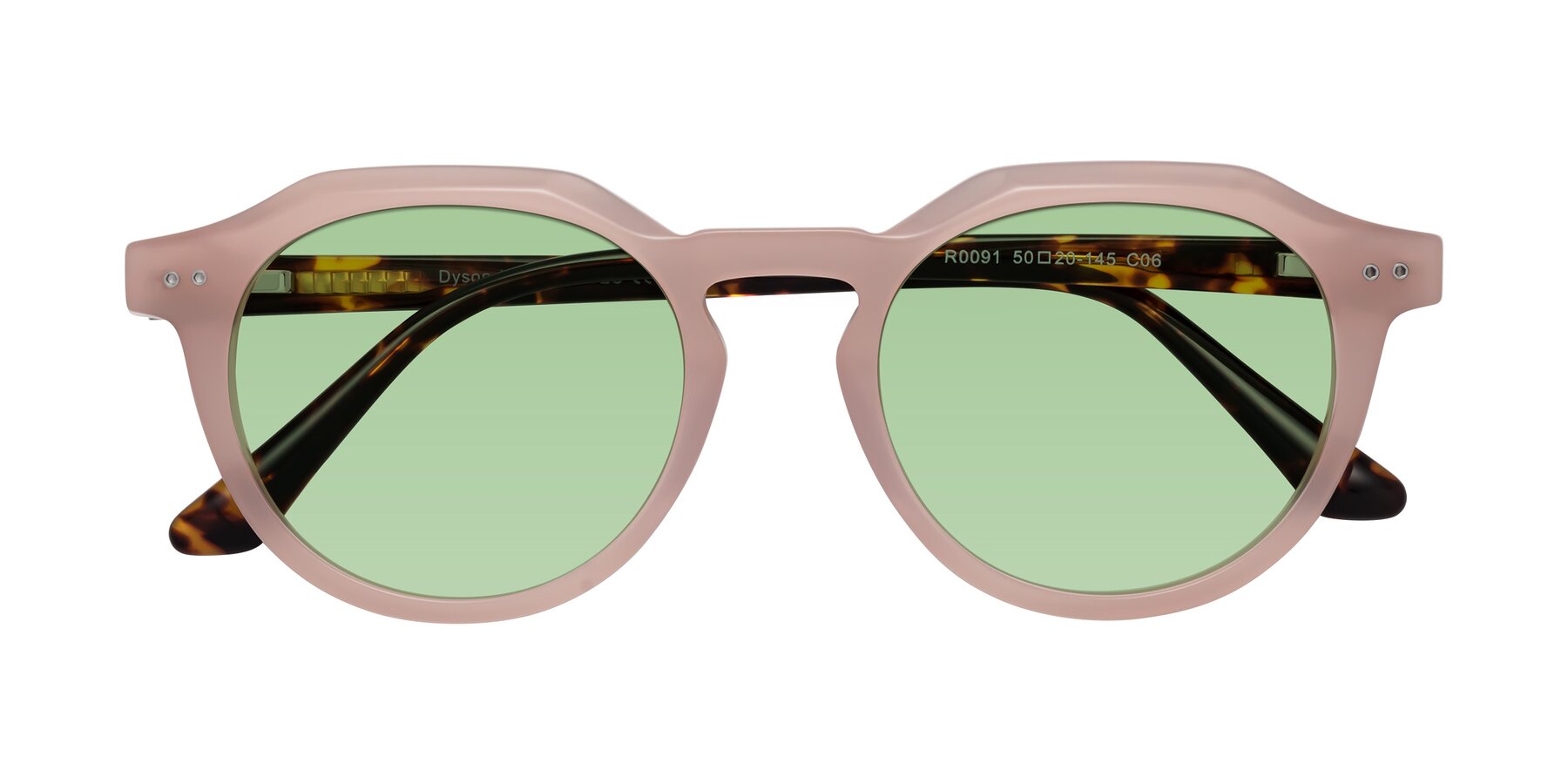 Folded Front of Dyson in Peach-Tortoise with Medium Green Tinted Lenses