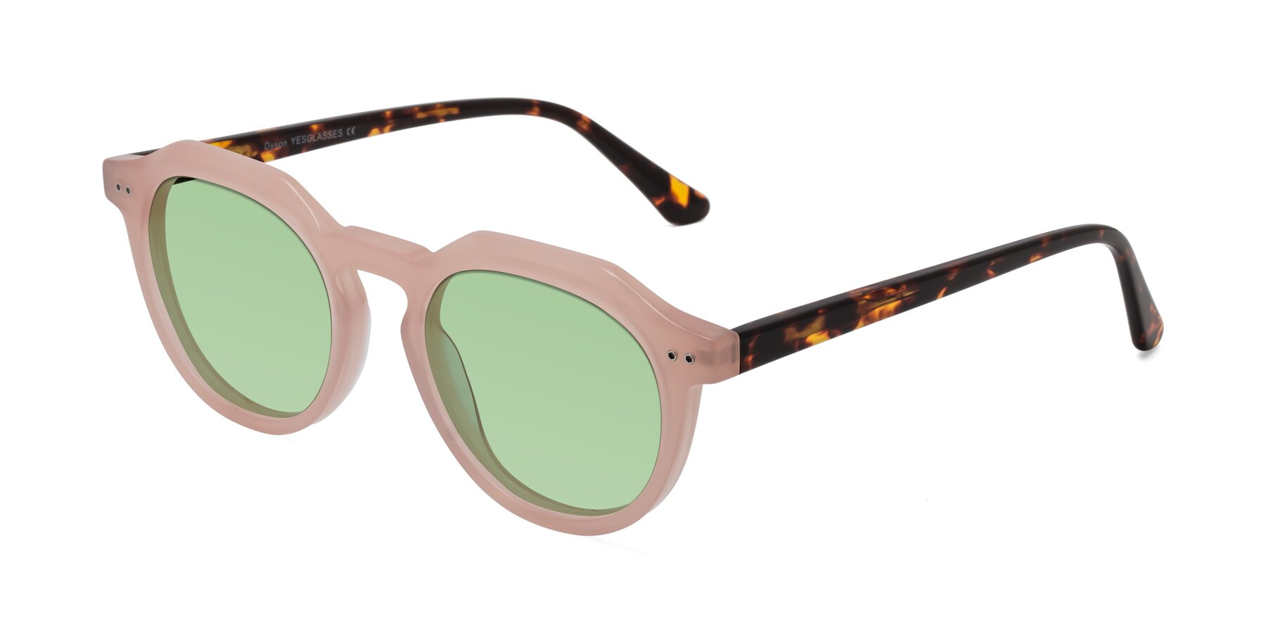 Angle of Dyson in Peach-Tortoise with Medium Green Tinted Lenses