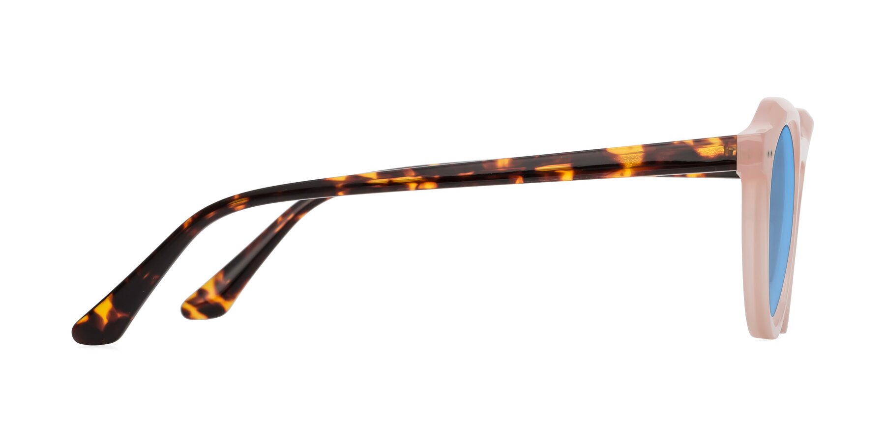 Side of Dyson in Peach-Tortoise with Medium Blue Tinted Lenses