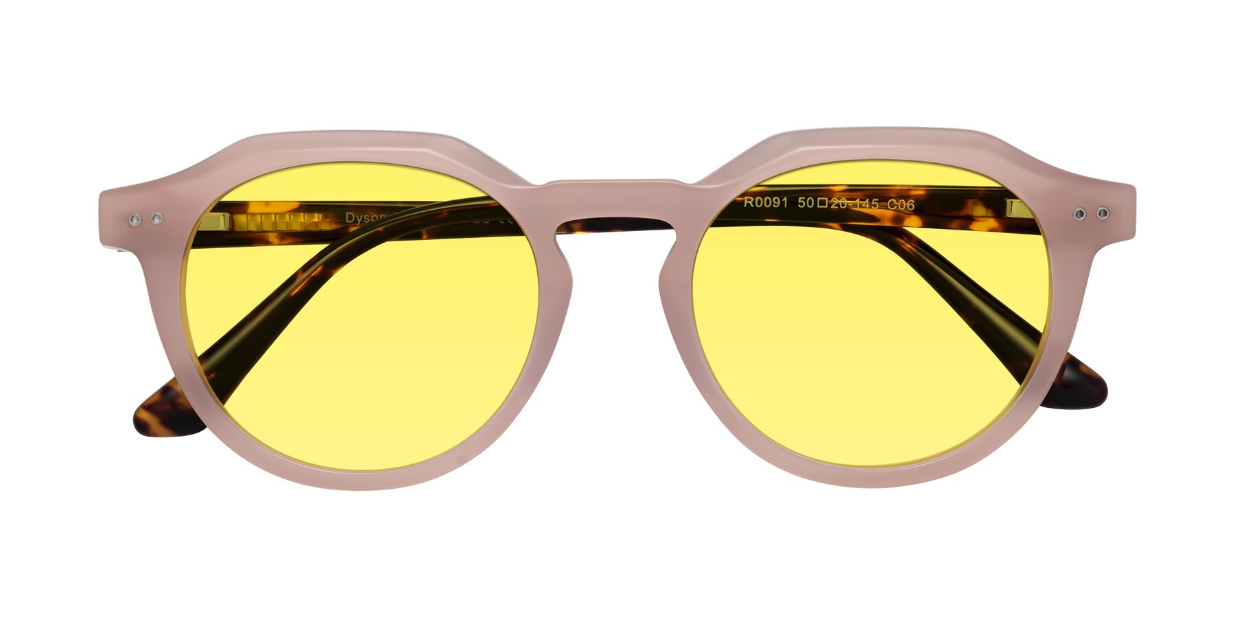 Folded Front of Dyson in Peach-Tortoise with Medium Yellow Tinted Lenses