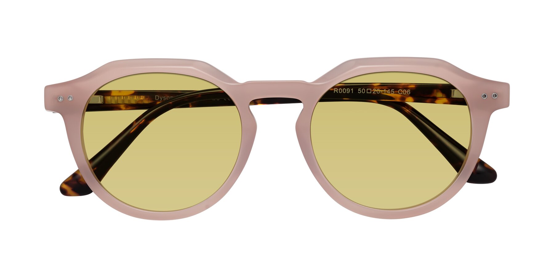 Folded Front of Dyson in Peach-Tortoise with Medium Champagne Tinted Lenses