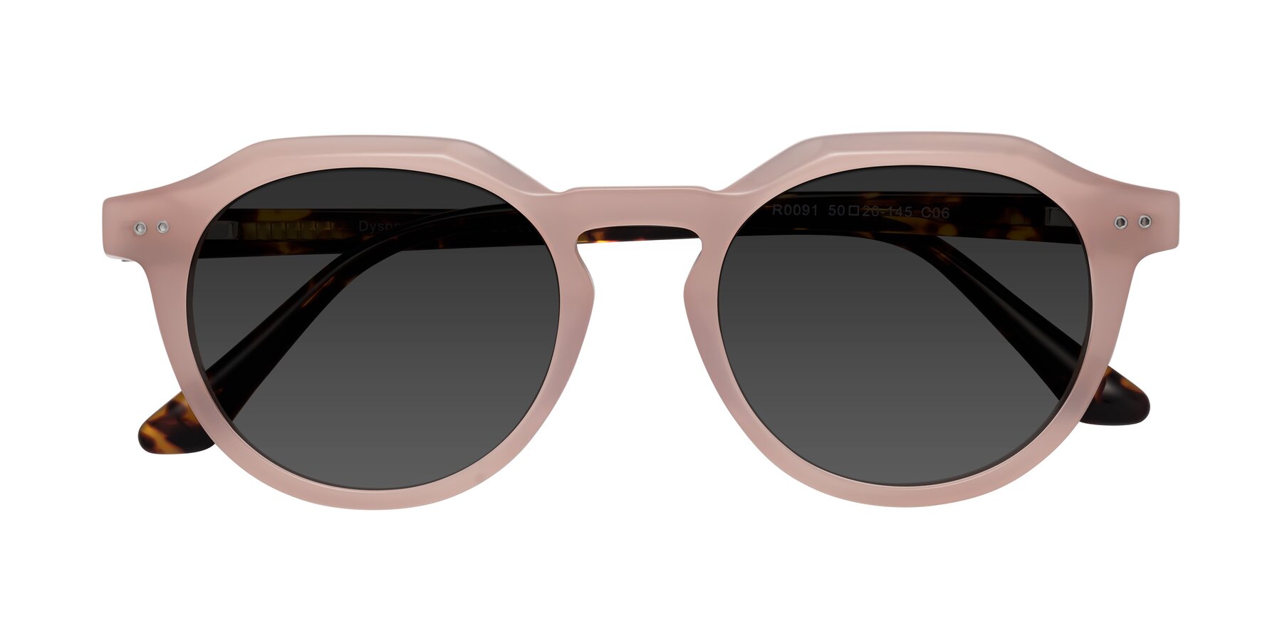 Folded Front of Dyson in Peach-Tortoise with Gray Tinted Lenses