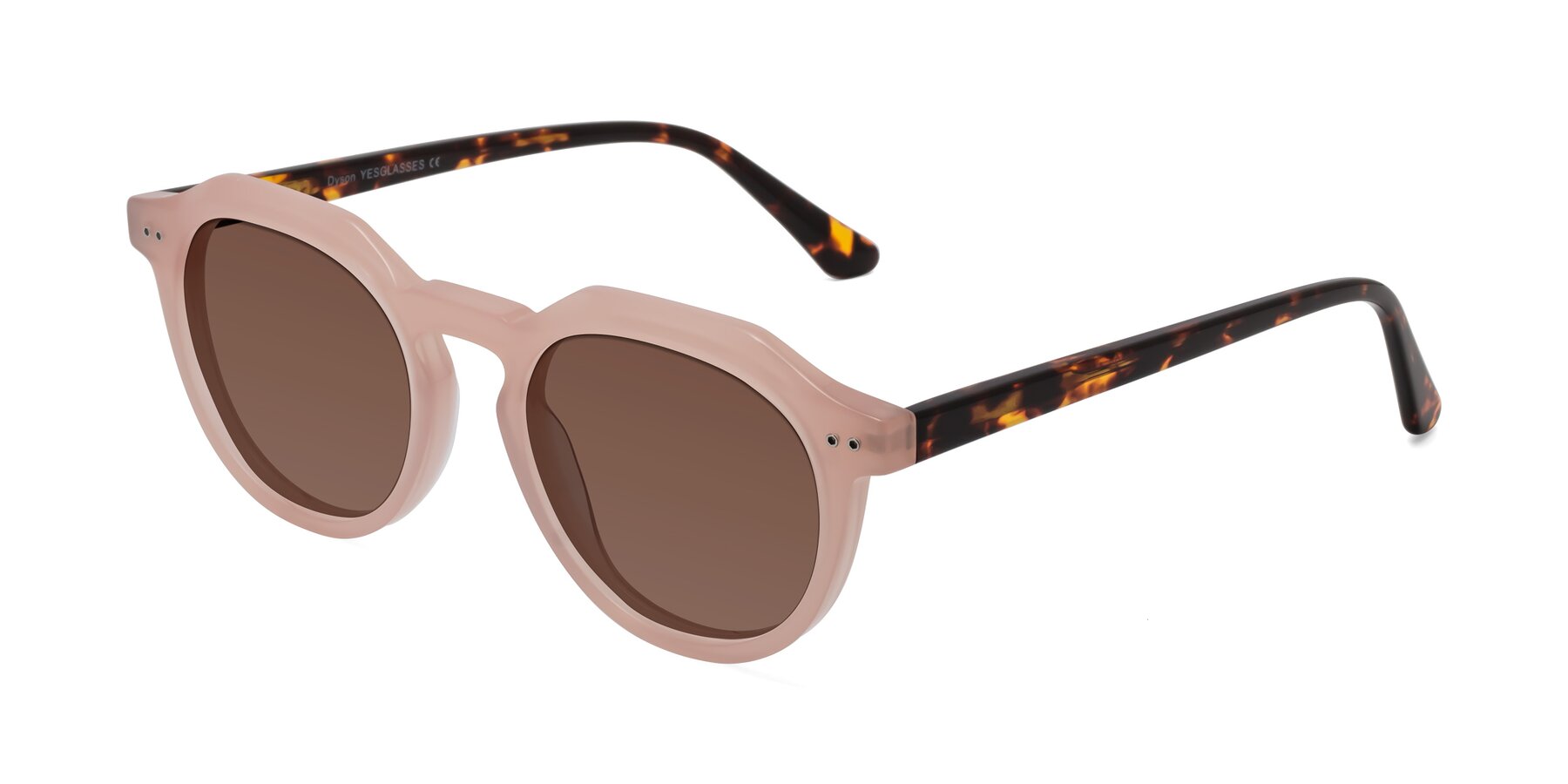 Angle of Dyson in Peach-Tortoise with Brown Tinted Lenses