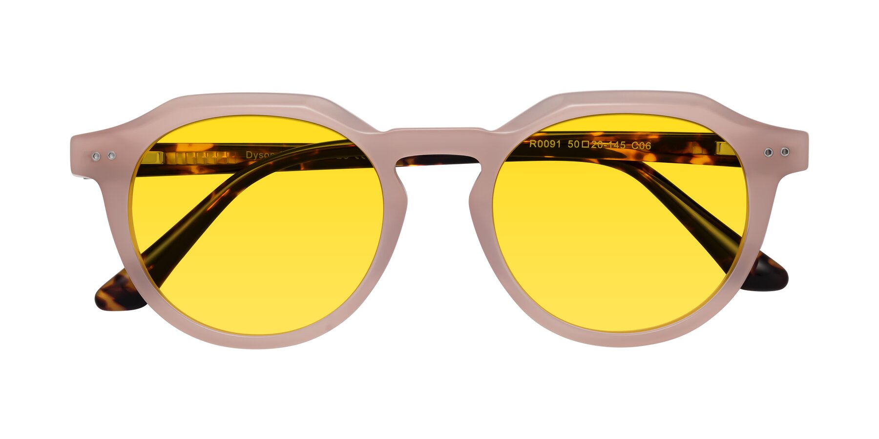 Folded Front of Dyson in Peach-Tortoise with Yellow Tinted Lenses