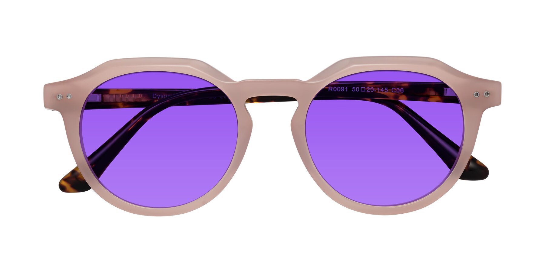 Folded Front of Dyson in Peach-Tortoise with Purple Tinted Lenses