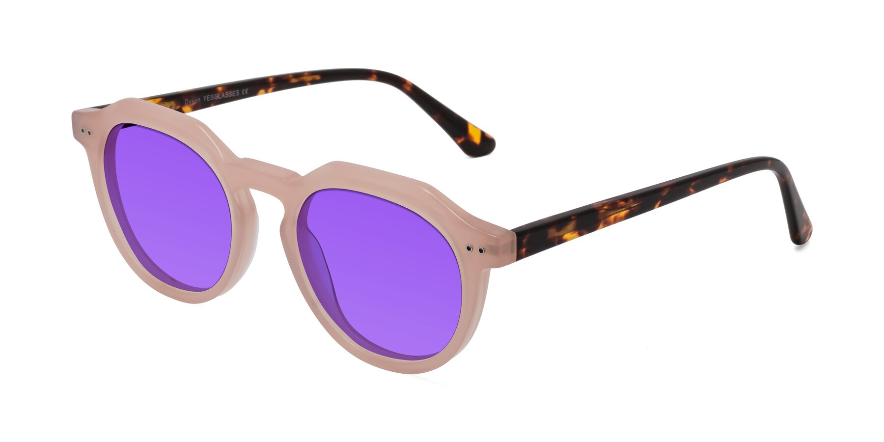 Angle of Dyson in Peach-Tortoise with Purple Tinted Lenses